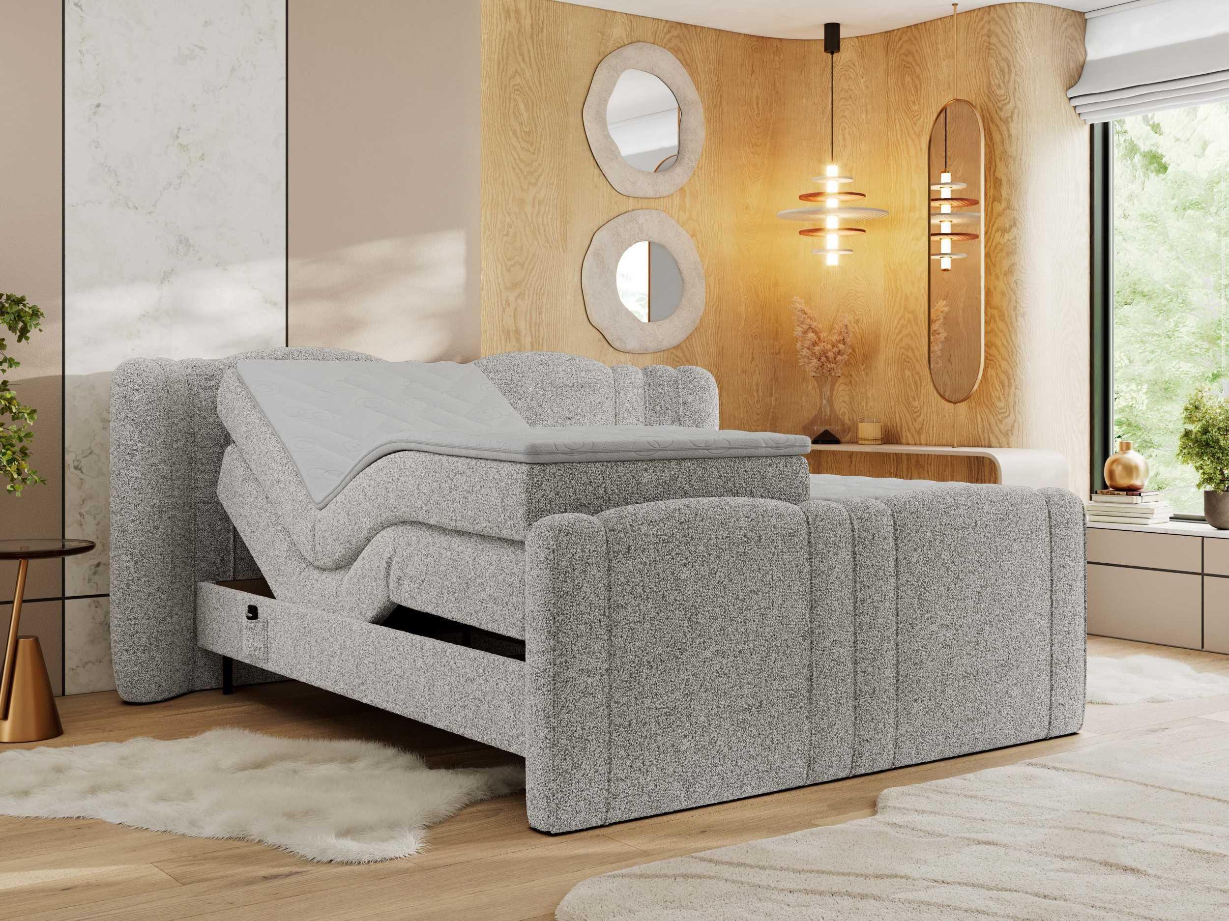 BOXBETT FORTINA 140/200 - Hellgrau Struktur - H4 Holz MKS Möbel > Betten > Boxspringbetten Grau