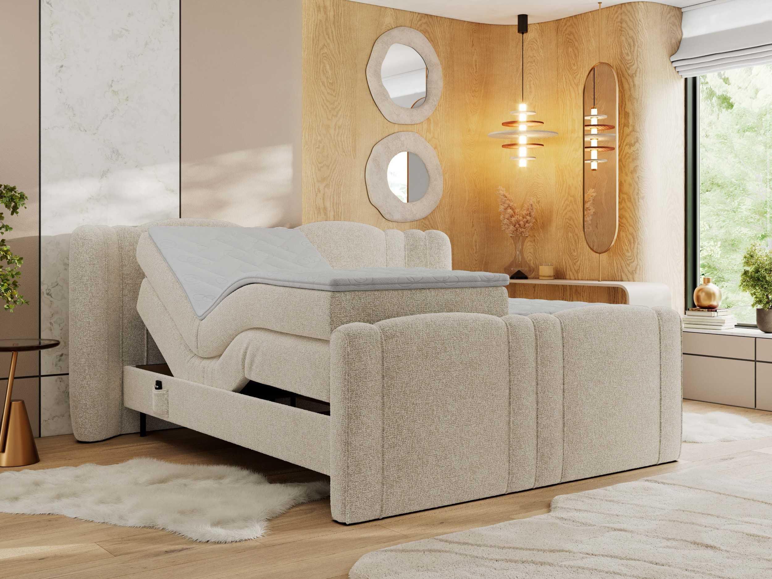 BOXBETT FORTINA 200/200 - Creme Struktur - H3 Holz MKS Möbel > Betten > Boxspringbetten Weiß