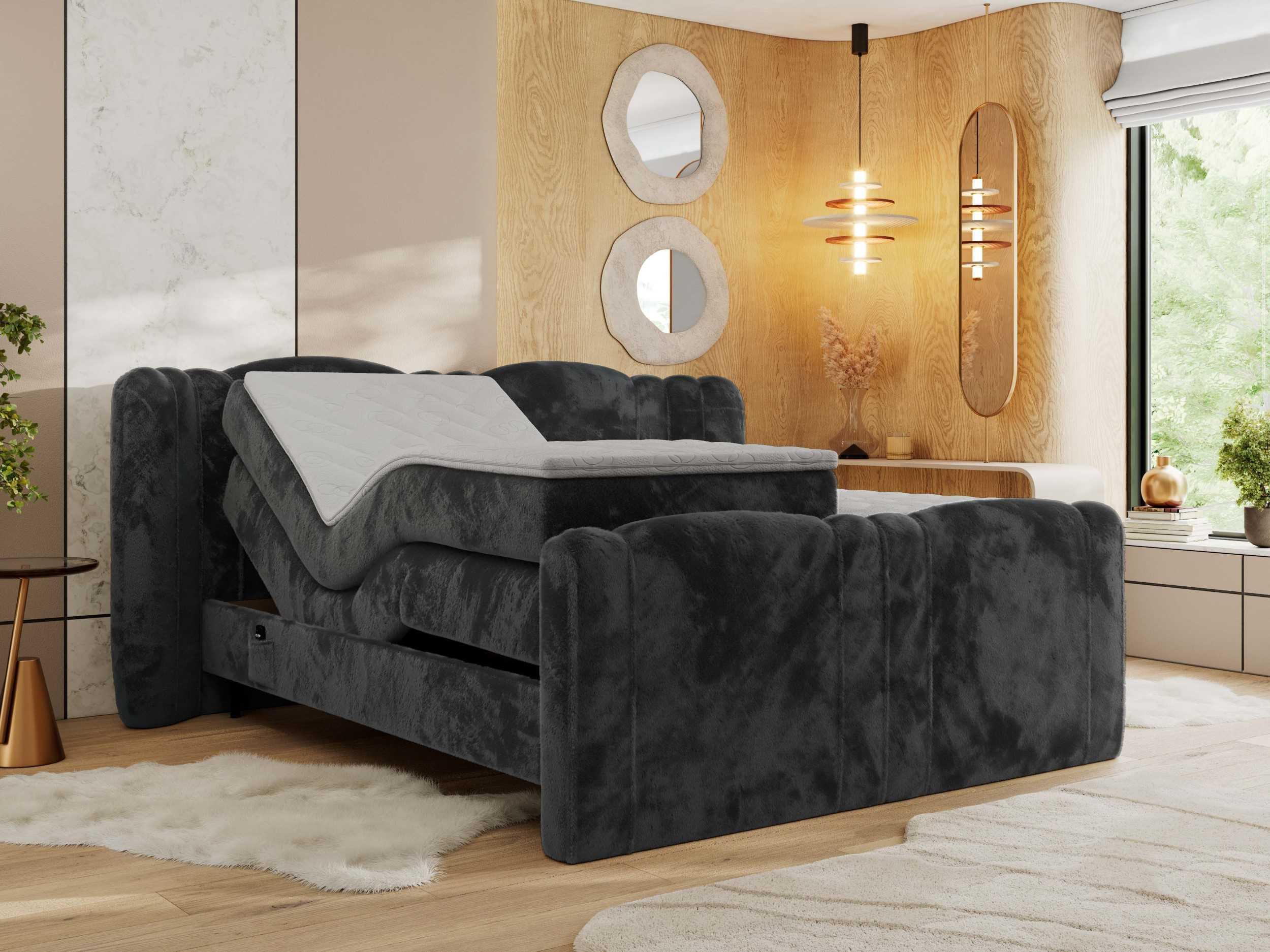 wohnli-moebel-suche-800001196971-1 BOXBETT FORTINA 140/200 - Dunkelgrau Plüsch - H4 Holz MKS Möbel > Betten > Boxspringbetten Grau