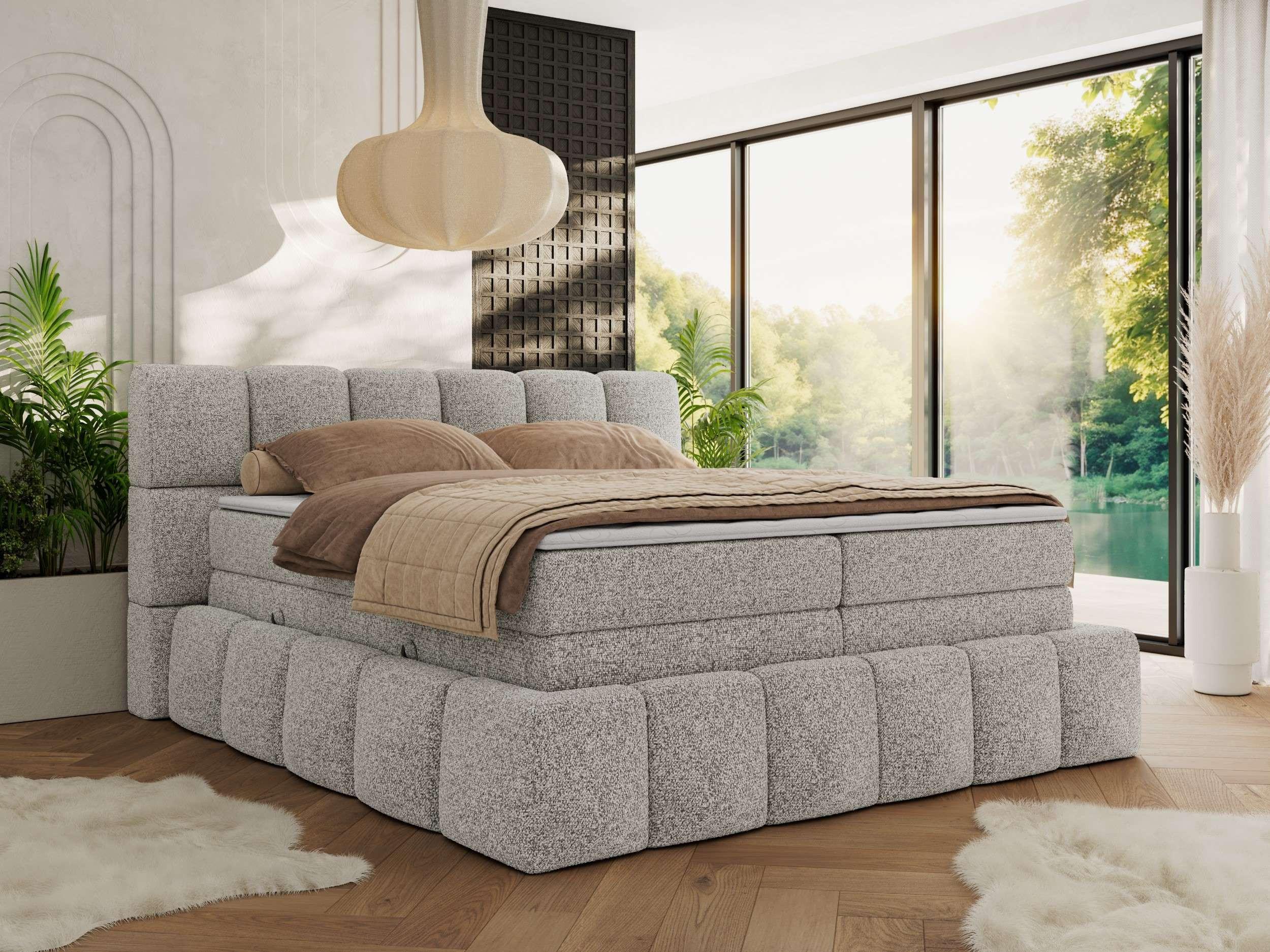 wohnli-moebel-suche-800001197001-1 BOXSPRINGBETT NIRA KING 160/200 Hellgrau Strukture - H4 Textil MKS Möbel > Betten > Boxspringbetten Grau
