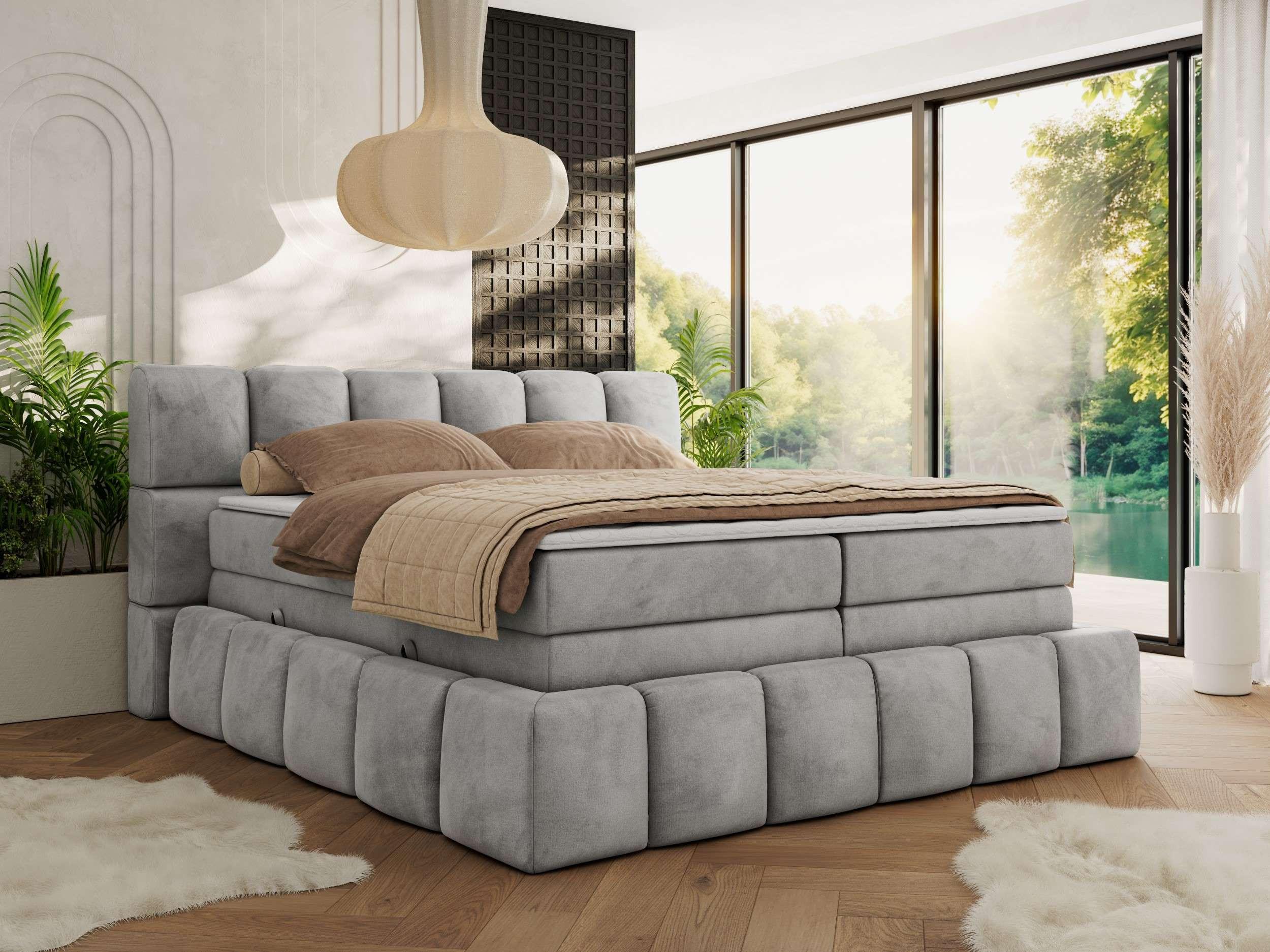 wohnli-moebel-suche-800001197058-1 BOXSPRINGBETT NIRA KING 140/200 Hellgrau Velvet - H3 Textil MKS Möbel > Betten > Boxspringbetten Grau