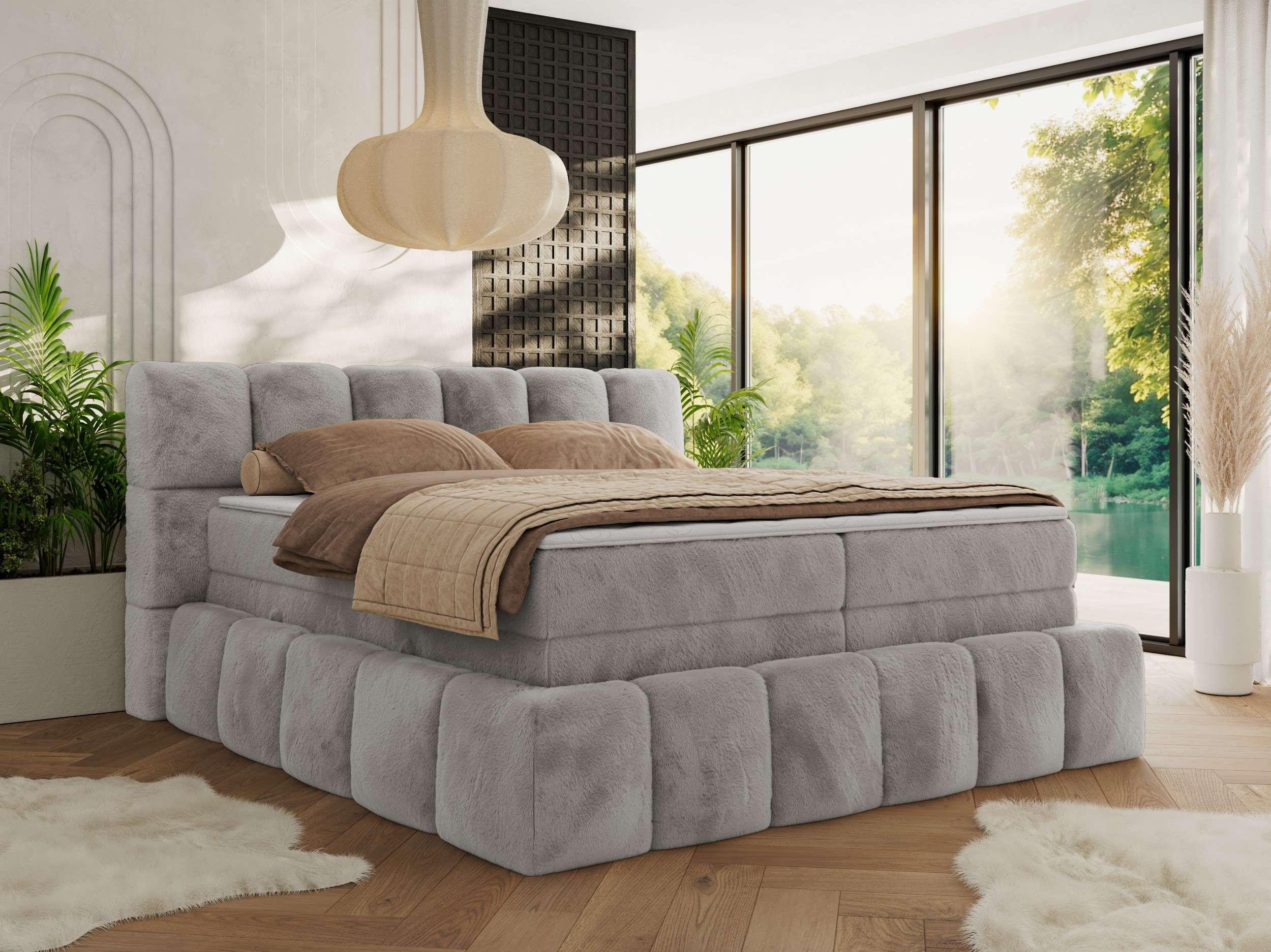 wohnli-moebel-suche-800001197074-1 BOXSPRINGBETT NIRA KING 120/200 Hellgrau Plüsch - H4 Textil MKS Möbel > Betten > Boxspringbetten Grau