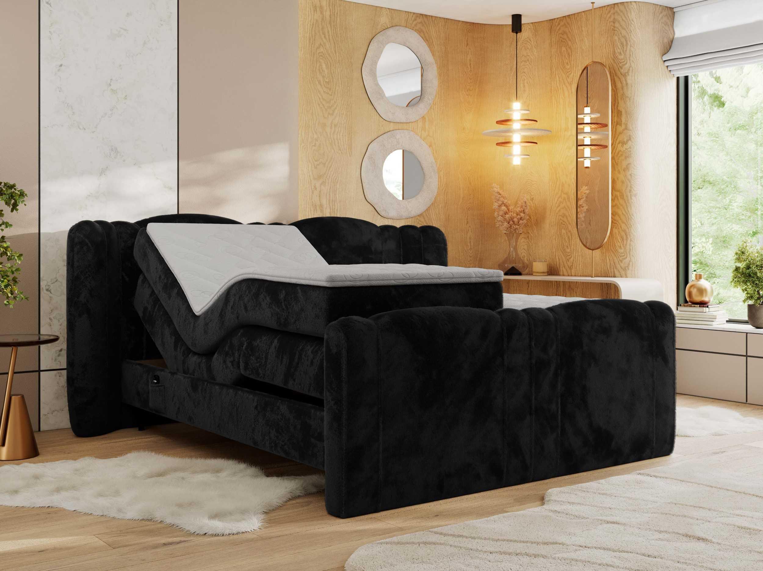 BOXBETT FORTINA 160/200 - Schwarz Plüsch - H4 Holz MKS Möbel > Betten > Boxspringbetten Schwarz