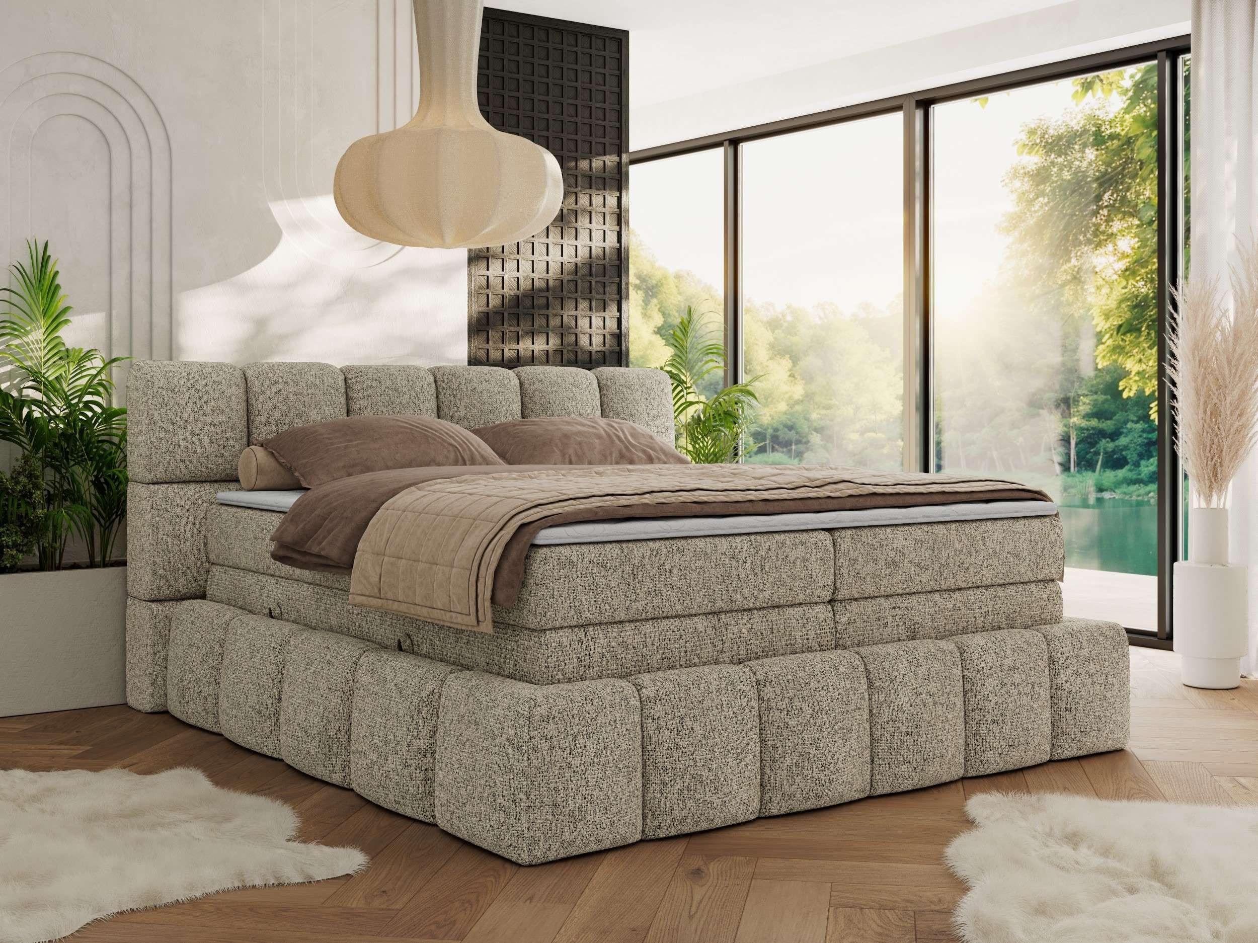 wohnli-moebel-suche-800001197086-1 BOXSPRINGBETT NIRA KING 200/200 Dunkelbeige Strukture - H4 Textil MKS Möbel > Betten > Boxspringbetten Taupe
