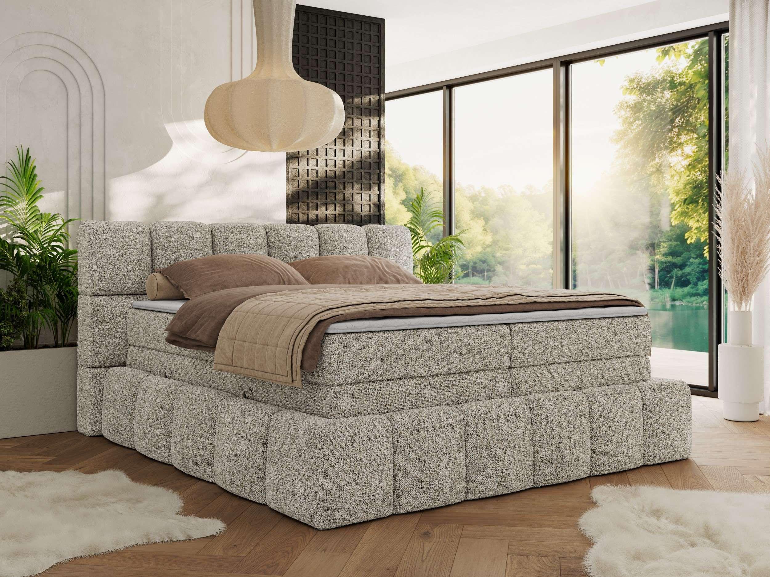 wohnli-moebel-suche-800001197103-1 BOXSPRINGBETT NIRA KING 160/200 Beige Strukture - H3 Textil MKS Möbel > Betten > Boxspringbetten Beige