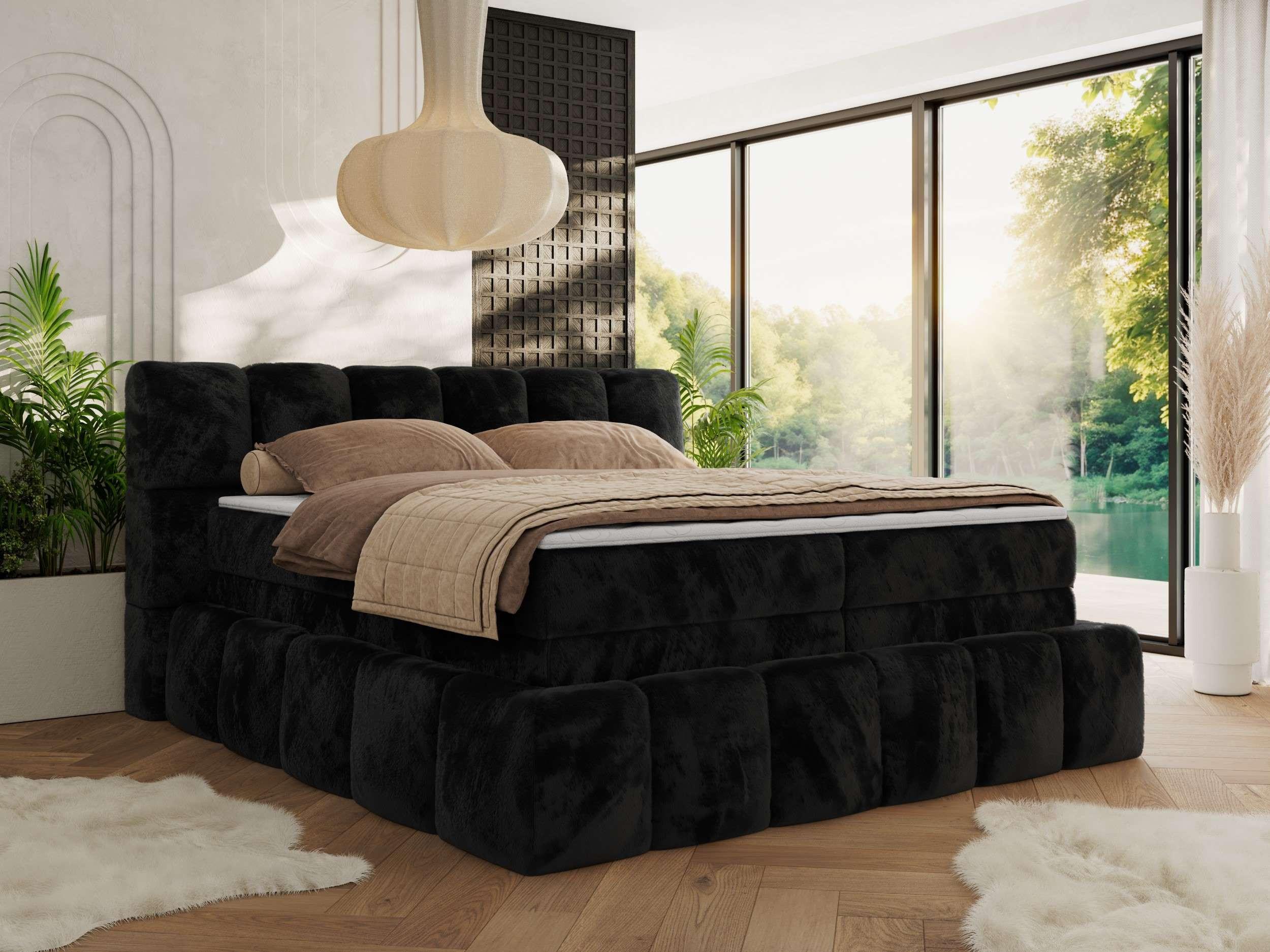 wohnli-moebel-suche-800001197135-1 BOXSPRINGBETT NIRA KING 120/200 Schwarz Plüsch - H4 Textil MKS Möbel > Betten > Boxspringbetten Schwarz