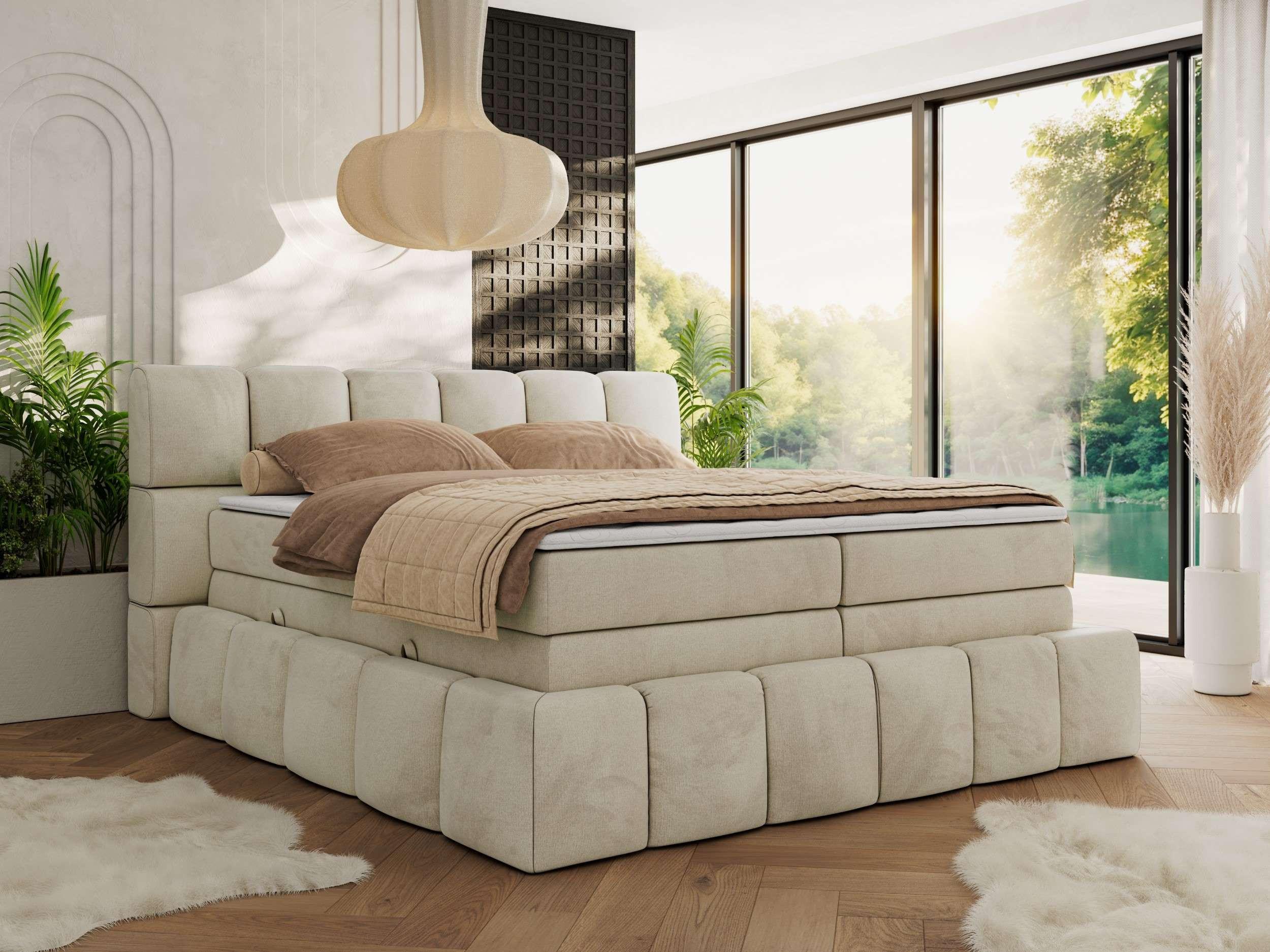 wohnli-moebel-suche-800001197137-1 BOXSPRINGBETT NIRA KING 200/200 Beige Velvet - H4 Textil MKS Möbel > Betten > Boxspringbetten Beige