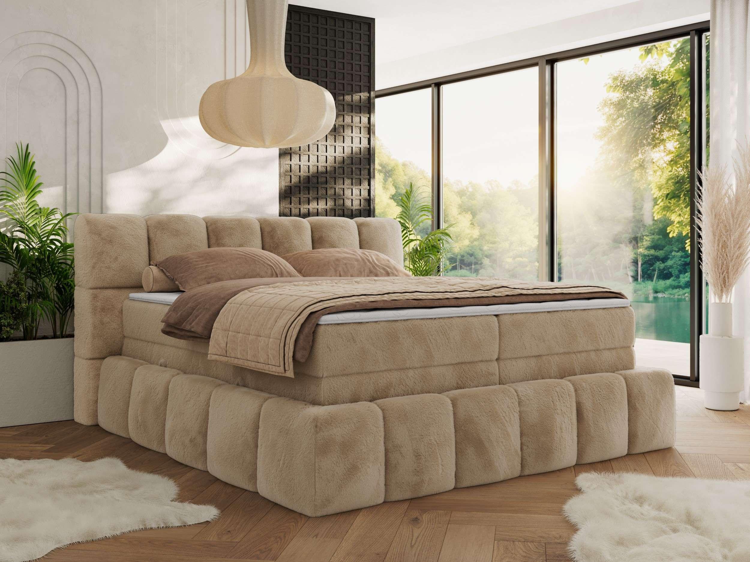 wohnli-moebel-suche-800001197138-1 BOXSPRINGBETT NIRA KING 160/200 Beige Plüsch - H4 Textil MKS Möbel > Betten > Boxspringbetten Beige