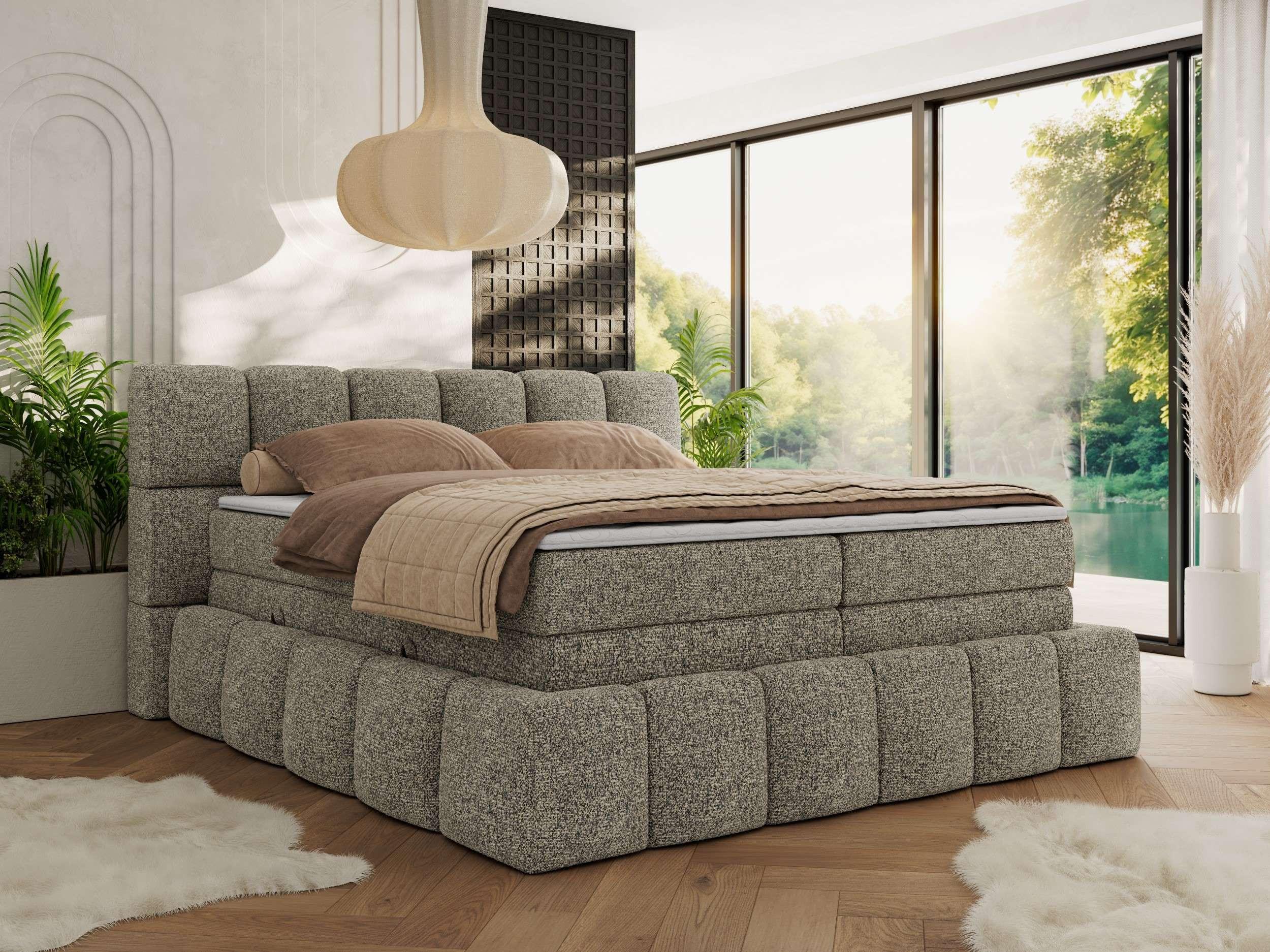 wohnli-moebel-suche-800001197157-1 BOXSPRINGBETT NIRA KING 200/200 Grau Strukture - H3 Textil MKS Möbel > Betten > Boxspringbetten Grau