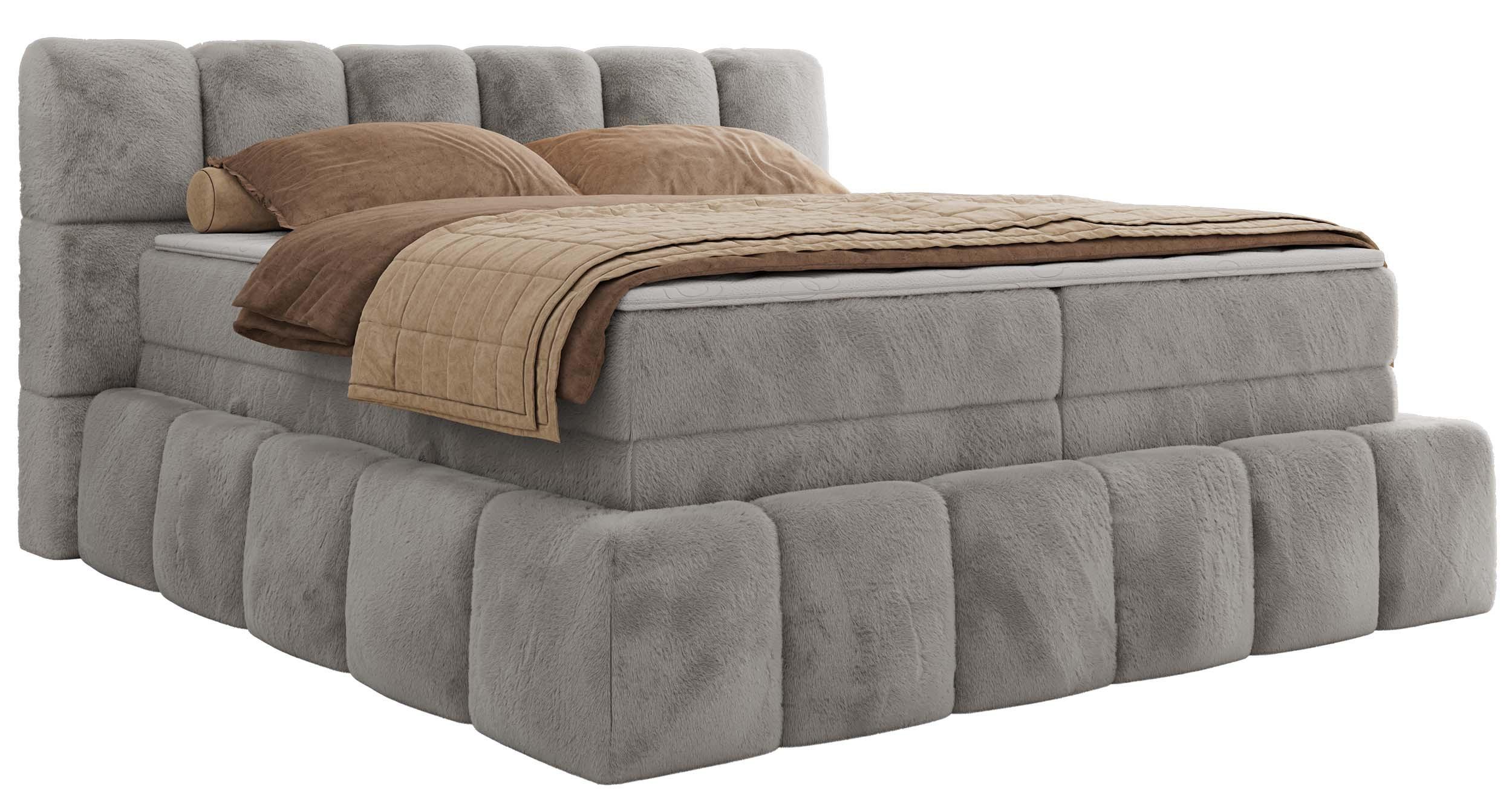 Wohnli Möbelsuche - BOXSPRINGBETT NIRA KING 200/200 Hellgrau Plüsch - H4