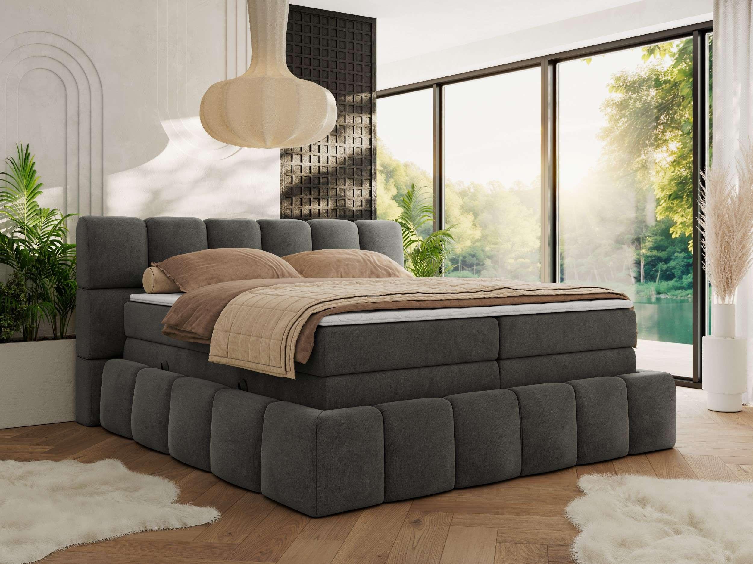 wohnli-moebel-suche-800001197181-1 BOXSPRINGBETT NIRA KING 200/200 Dunkelgrau Velvet - H4 Textil MKS Möbel > Betten > Boxspringbetten Grau