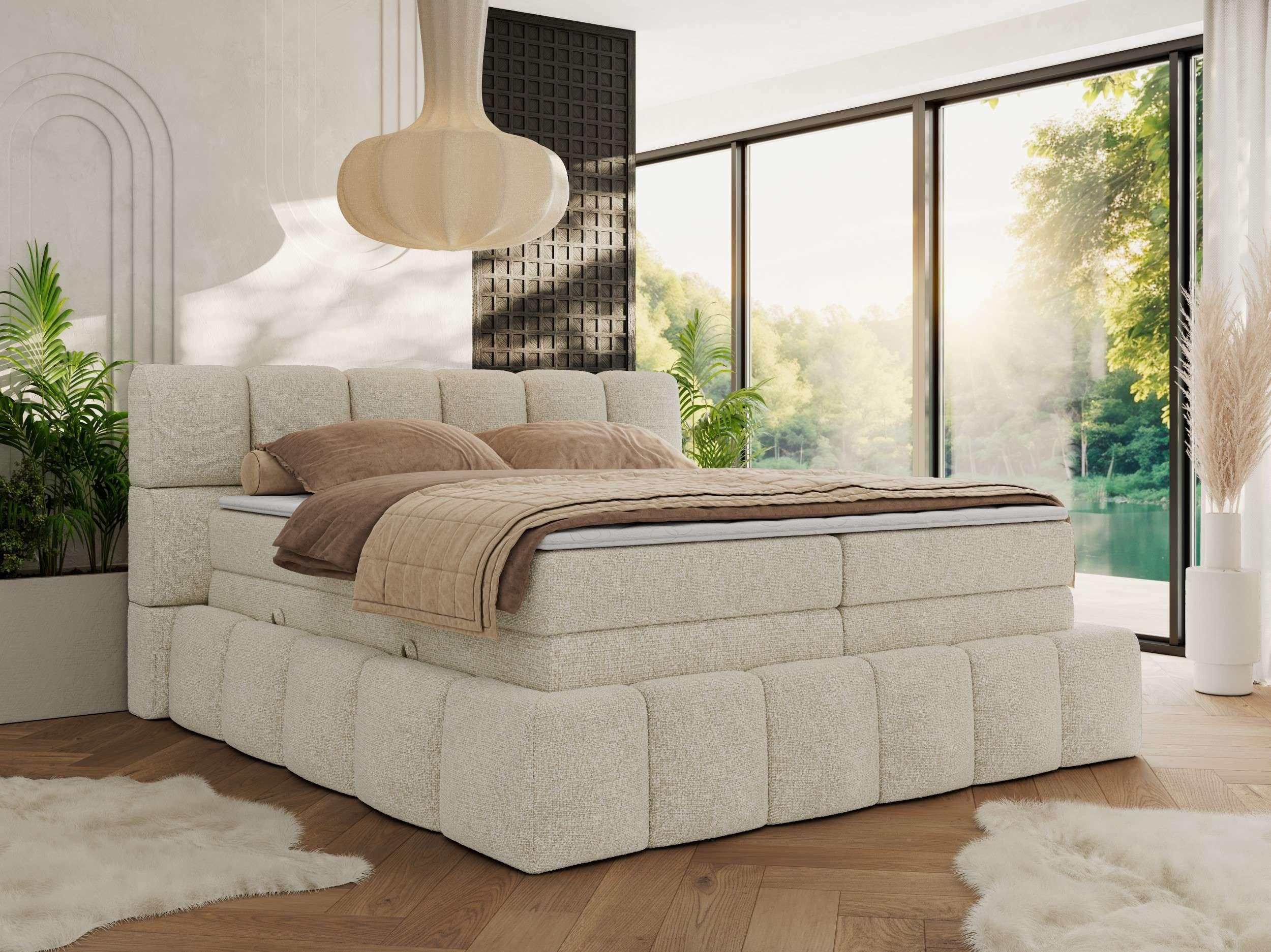 BOXSPRINGBETT NIRA KING 180/200 Creme Strukture - H3 Textil MKS Möbel > Betten > Boxspringbetten Weiß