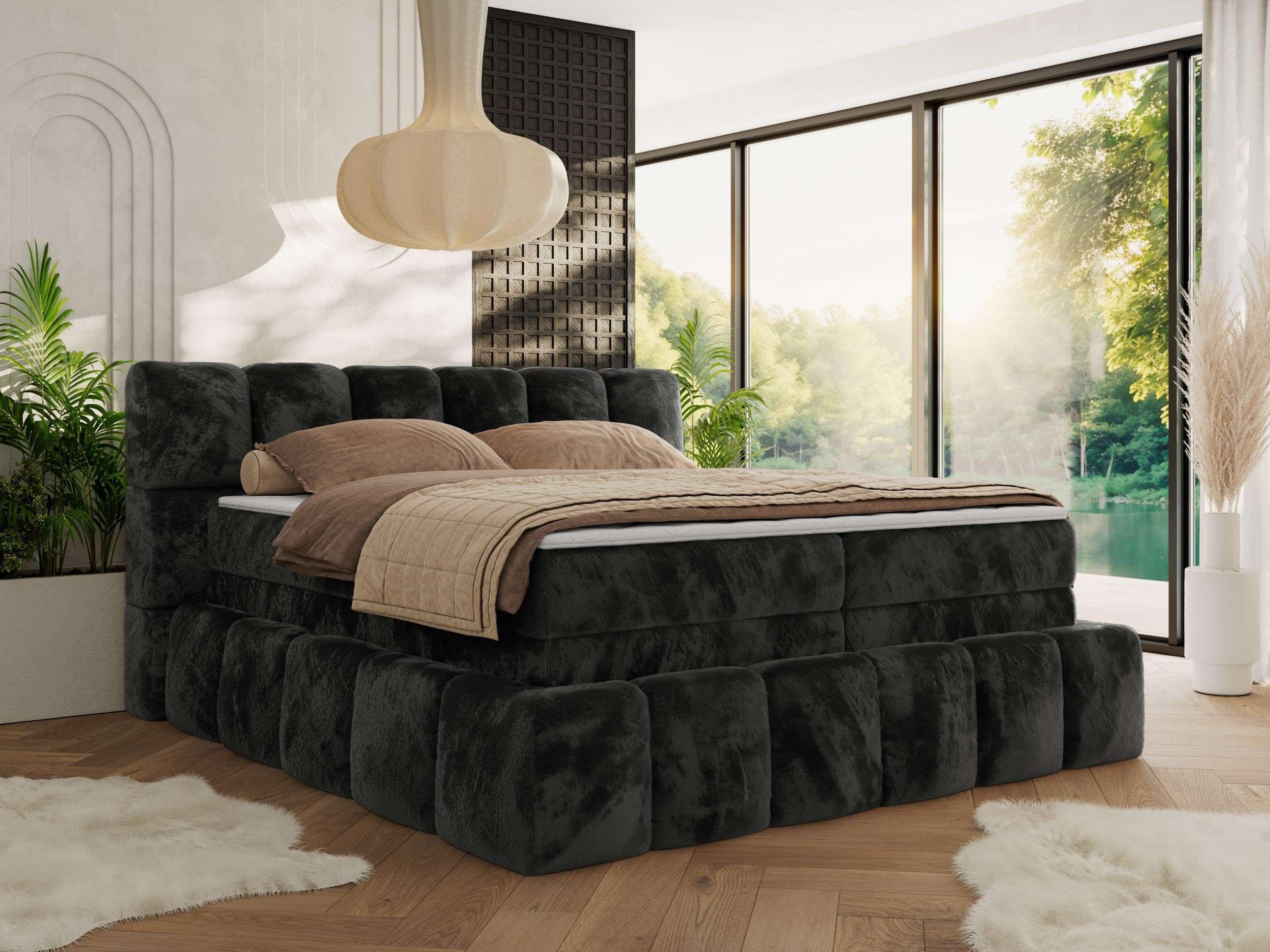 wohnli-moebel-suche-800001197200-1 BOXSPRINGBETT NIRA KING 160/200 Dunkelgrau Plüsch - H4 Textil MKS Möbel > Betten > Boxspringbetten Grau