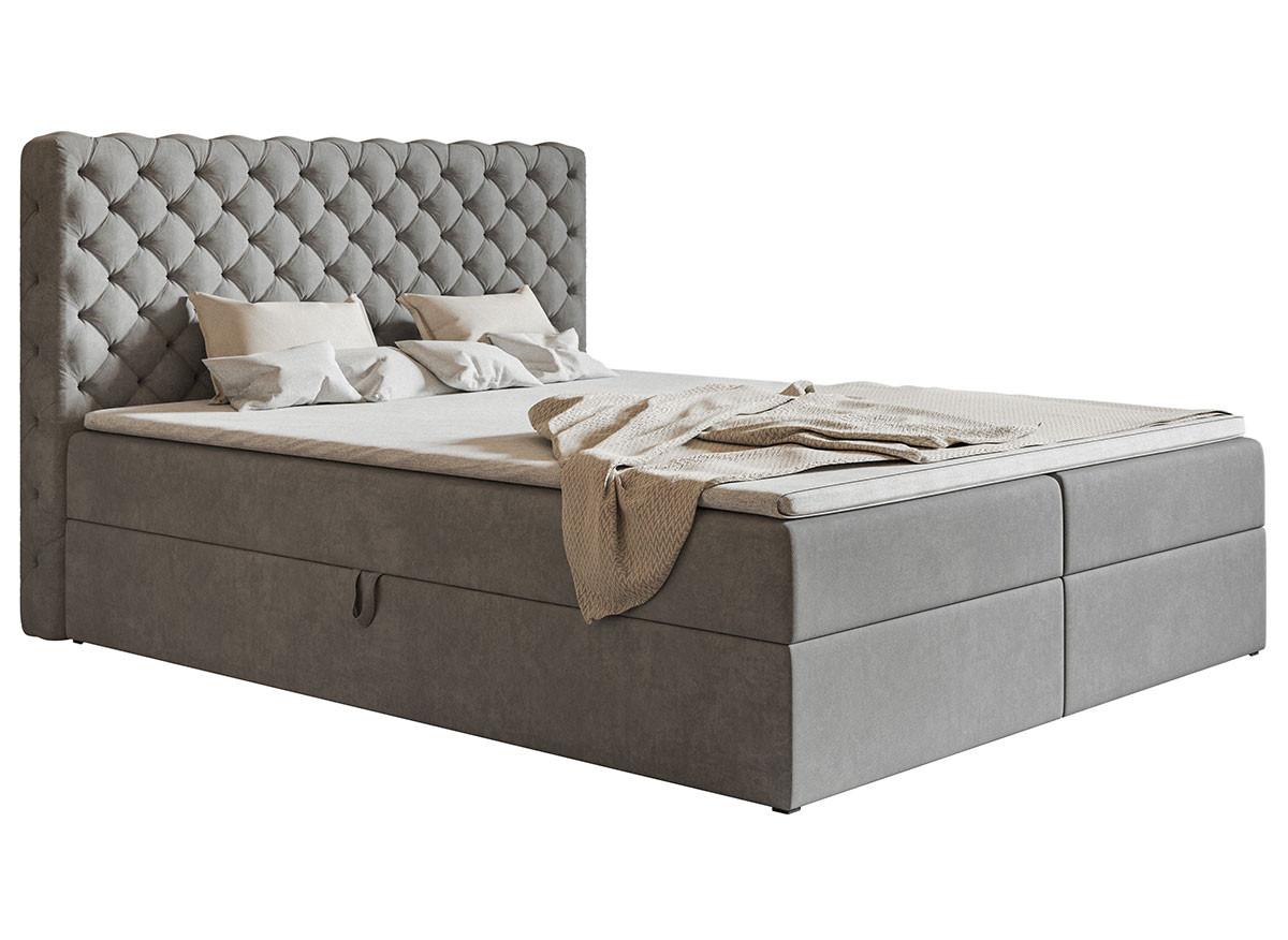 Wohnli Möbelsuche - BOXBETT Bonio VIII 140/200 cm in Hellgrau – mit Bettkasten und Topper