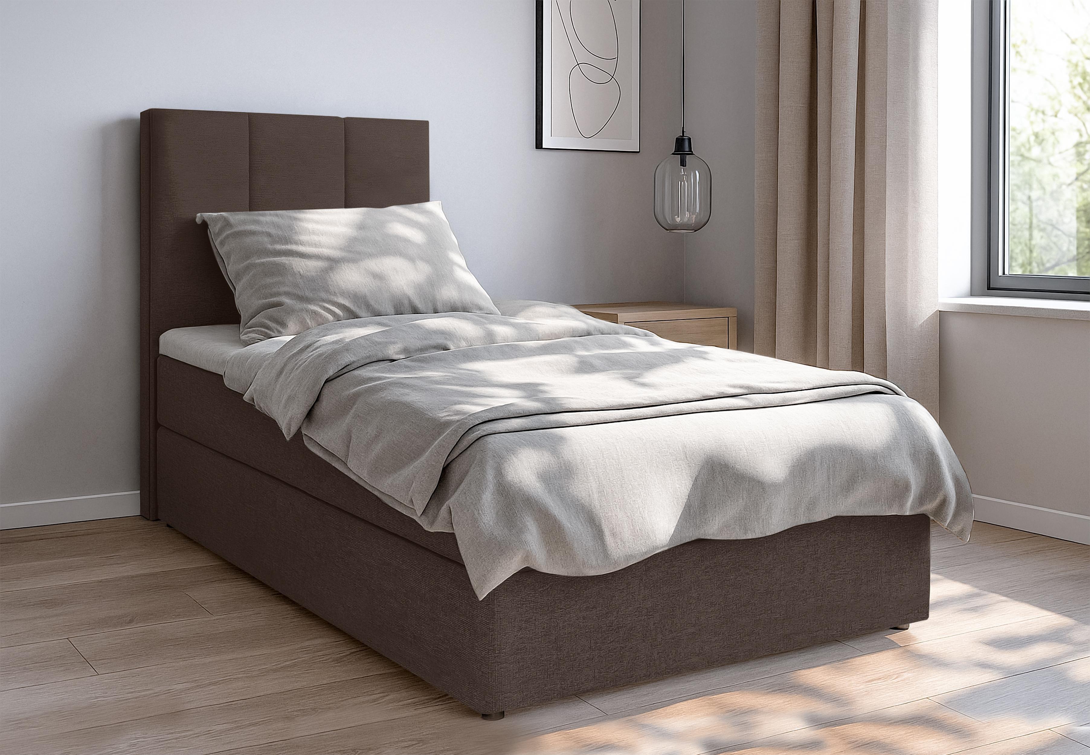 BOXBETT MEREA 100x200 cm mit Bettkasten und Matratze - Braun + TOPPER Textil AX Living Möbel > Betten > Boxspringbetten Braun