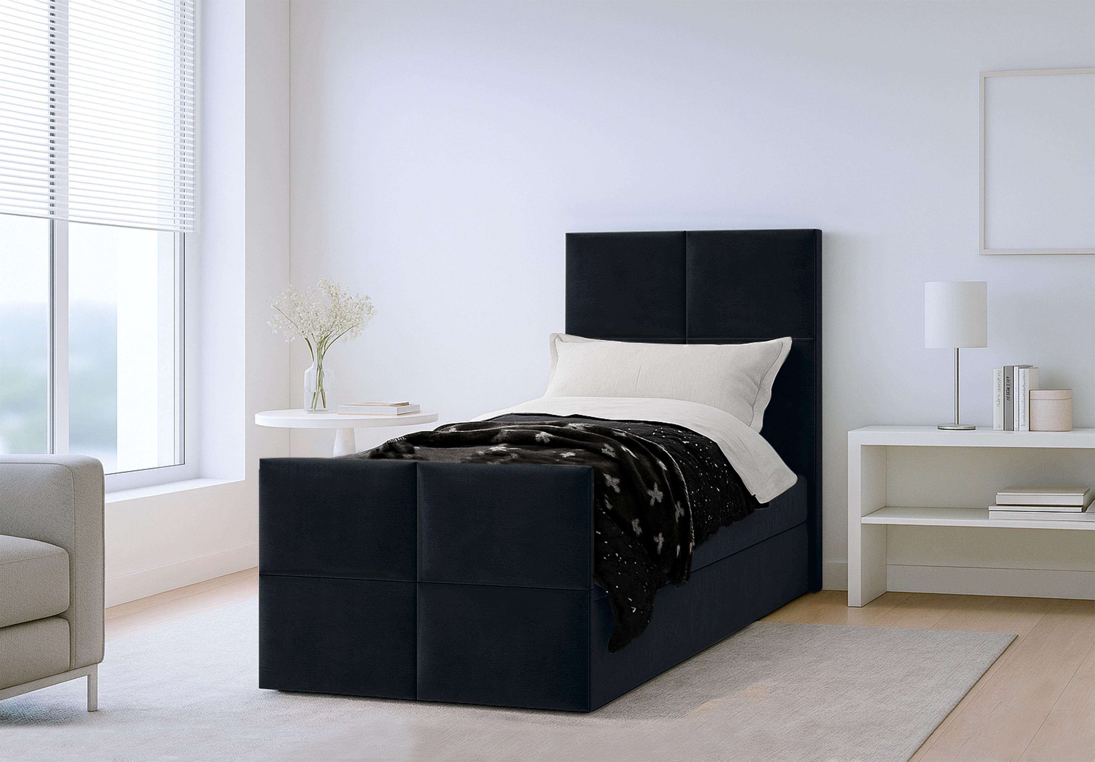 BOXBETT ALEYNA 90x200 cm mit Bettkasten und Matratze - Schwarz + TOPPER Textil AX Living Möbel > Betten > Boxspringbetten Schwarz