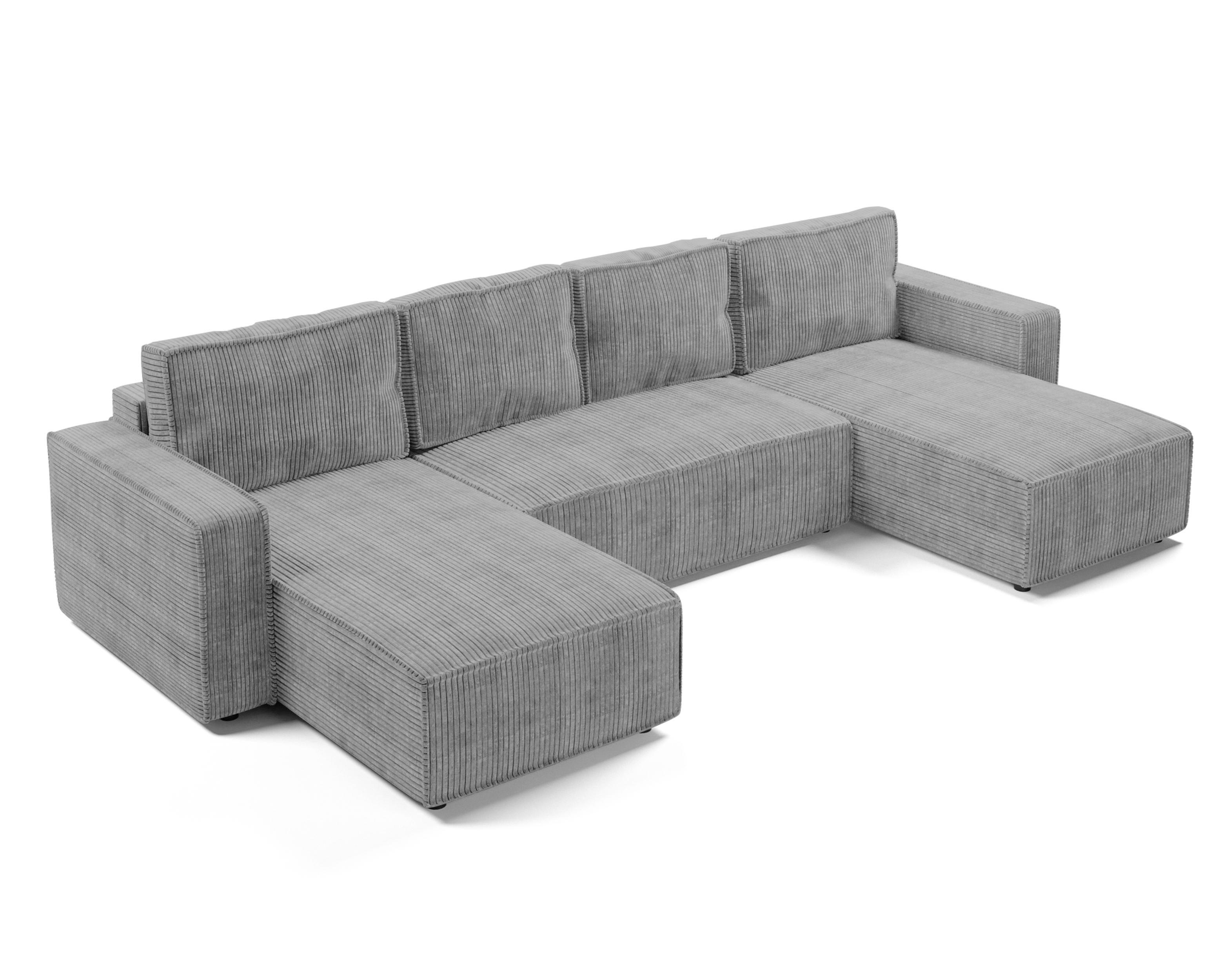 wohnli-moebel-suche-800001199397 Wohnli Möbelsuche - WOHNLANDSCHAFT Aydin U Form Hellgrau 338/169/85 cm Cord mit Schlaffunktion