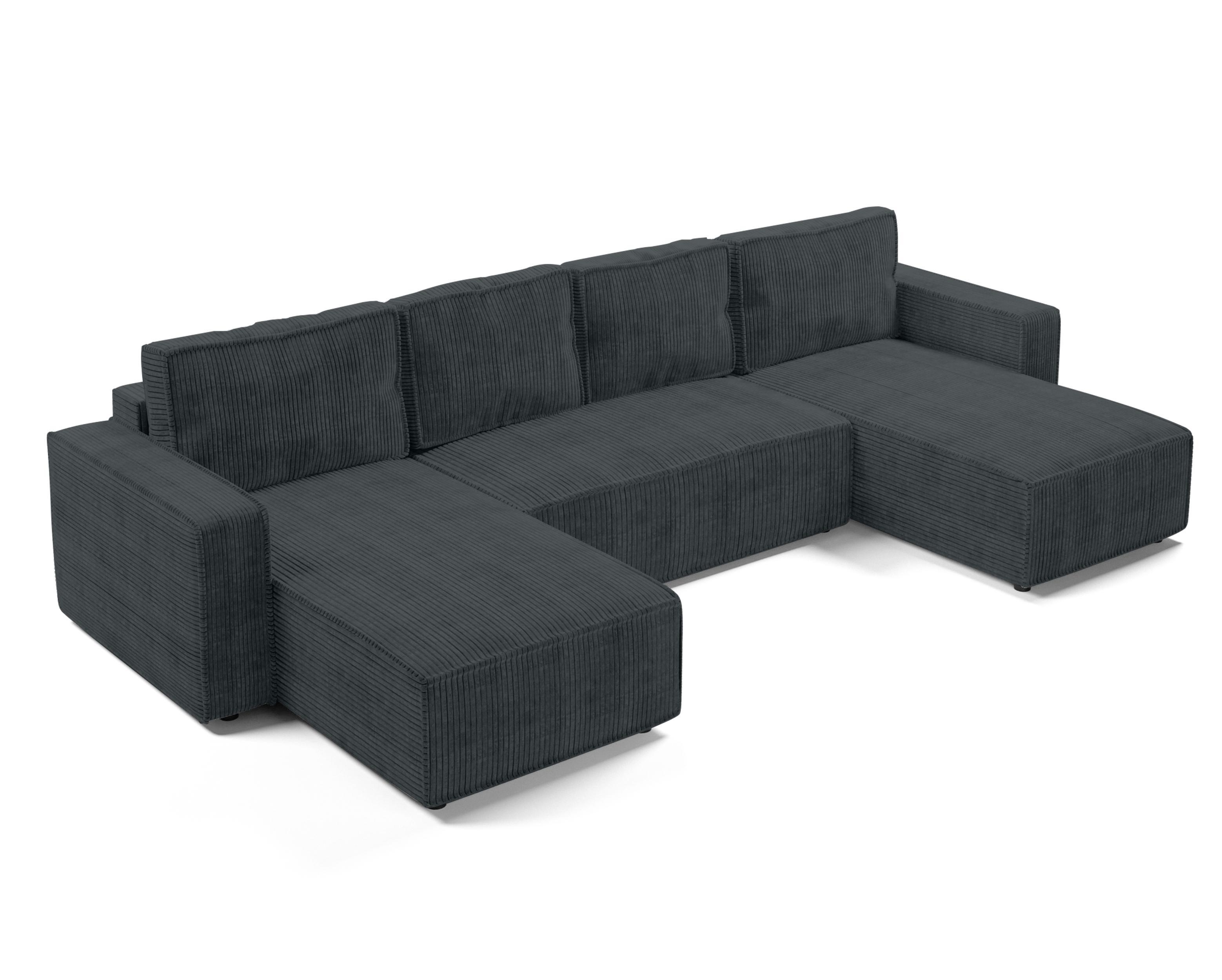 wohnli-moebel-suche-800001199402 Wohnli Möbelsuche - WOHNLANDSCHAFT Aydin U Form Grau 338/169/85 cm Cord mit Schlaffunktion