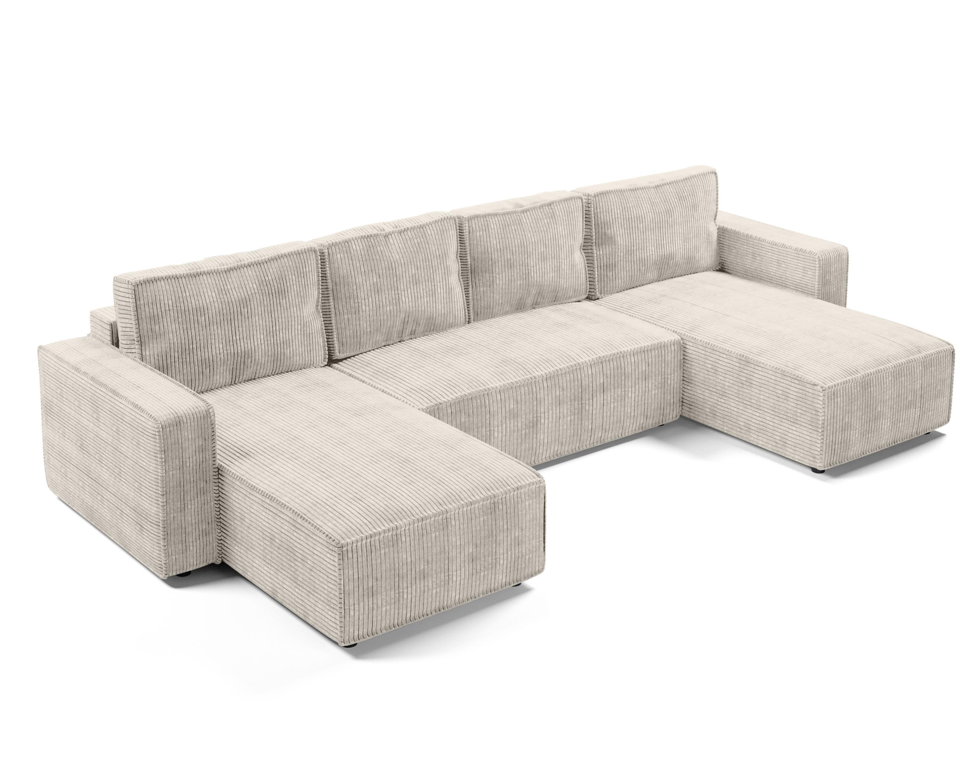 Wohnli Möbelsuche - WOHNLANDSCHAFT Aydin U Form Creme 338/169/85 cm Cord mit Schlaffunktion
