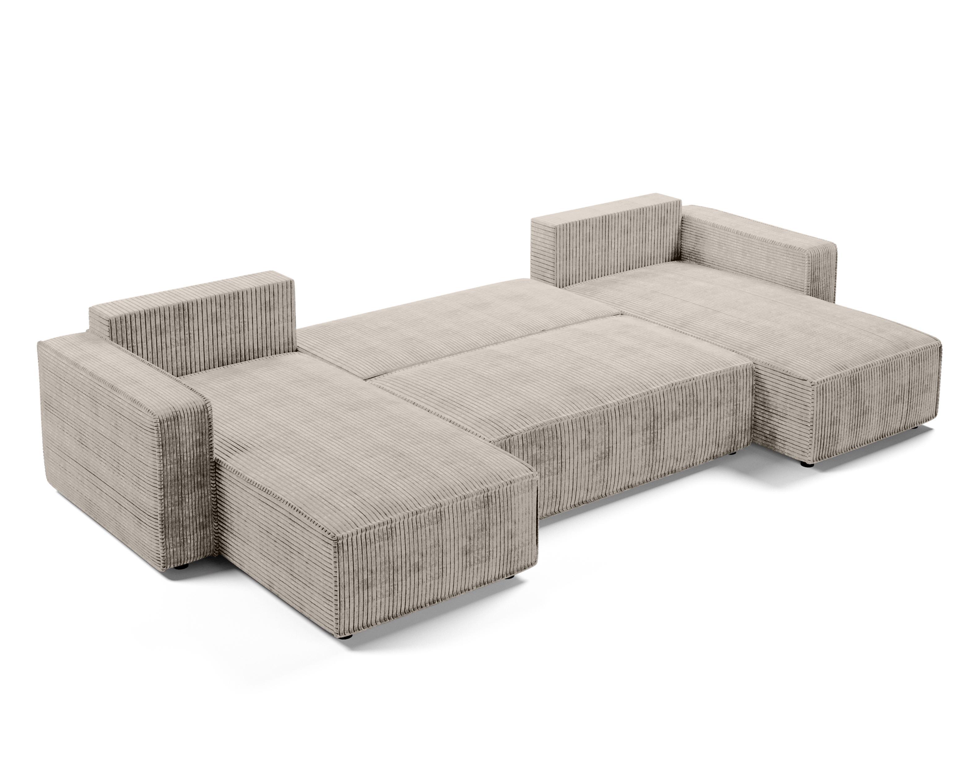 WOHNLANDSCHAFT Aydin U Form Beige 338/169/85 cm Cord mit Schlaffunktion Textil AX Living Möbel > Sofas & Couches > Wohnlandschaften > Wohnlandschaften U-Form Beige