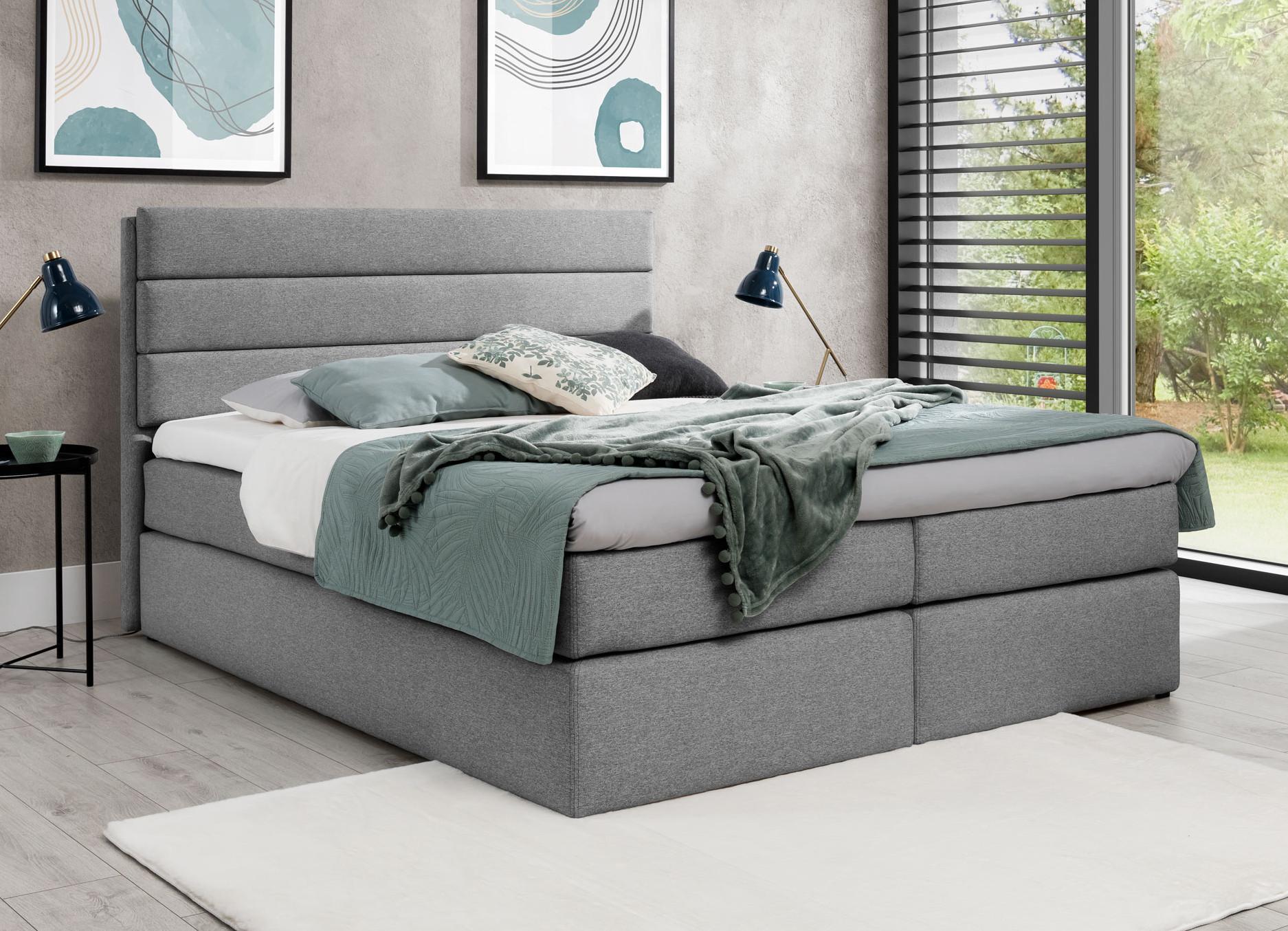 BOXBETT Sequoio 160/200 cm in Grau – mit Matratze und Topper Textil AX Living Möbel > Betten > Boxspringbetten Grau