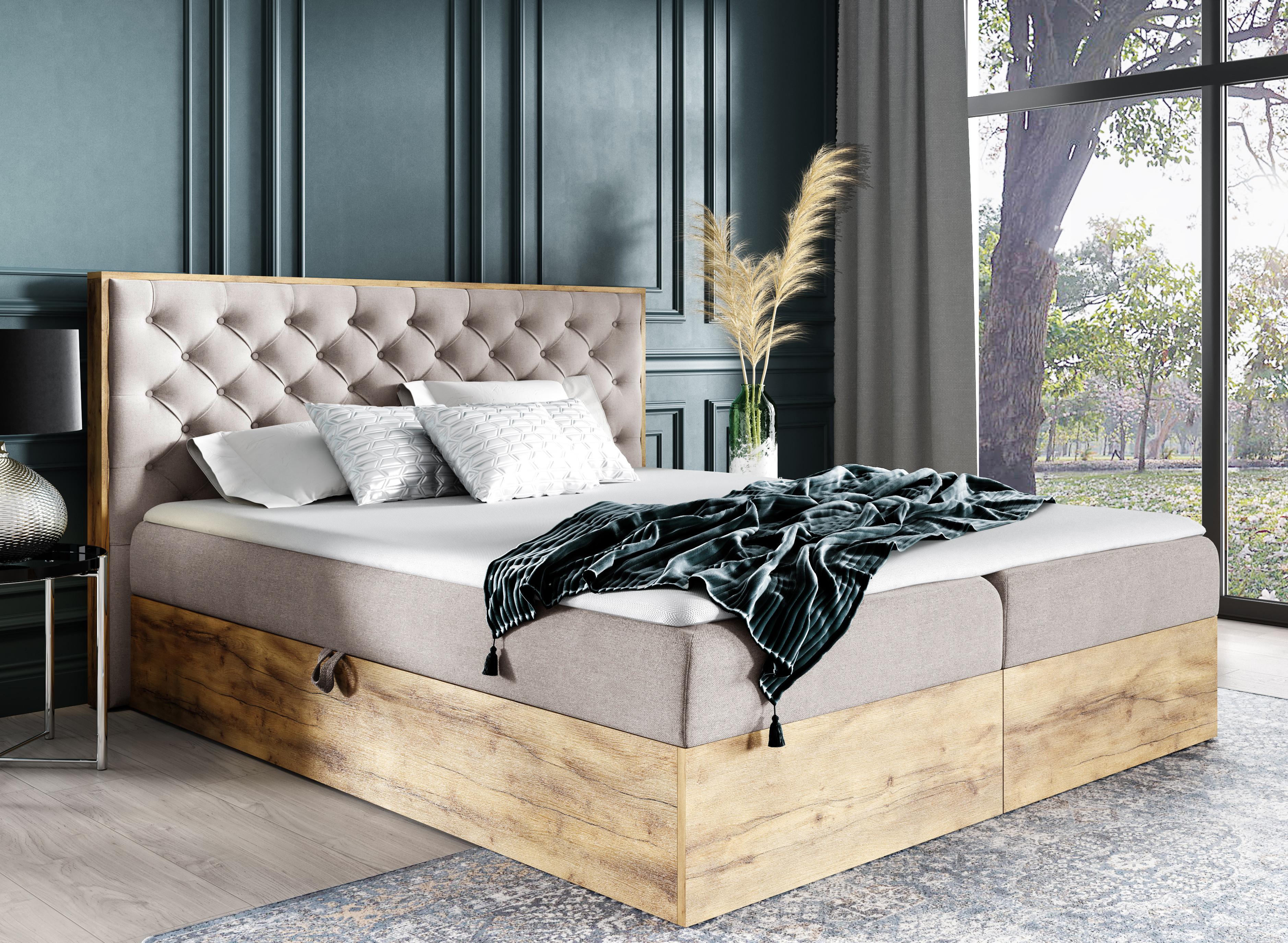 BOXBETT Clavio 180/200 cm in Beige – mit Bettkasten und Topper Textil AX Living Möbel > Betten > Boxspringbetten Beige