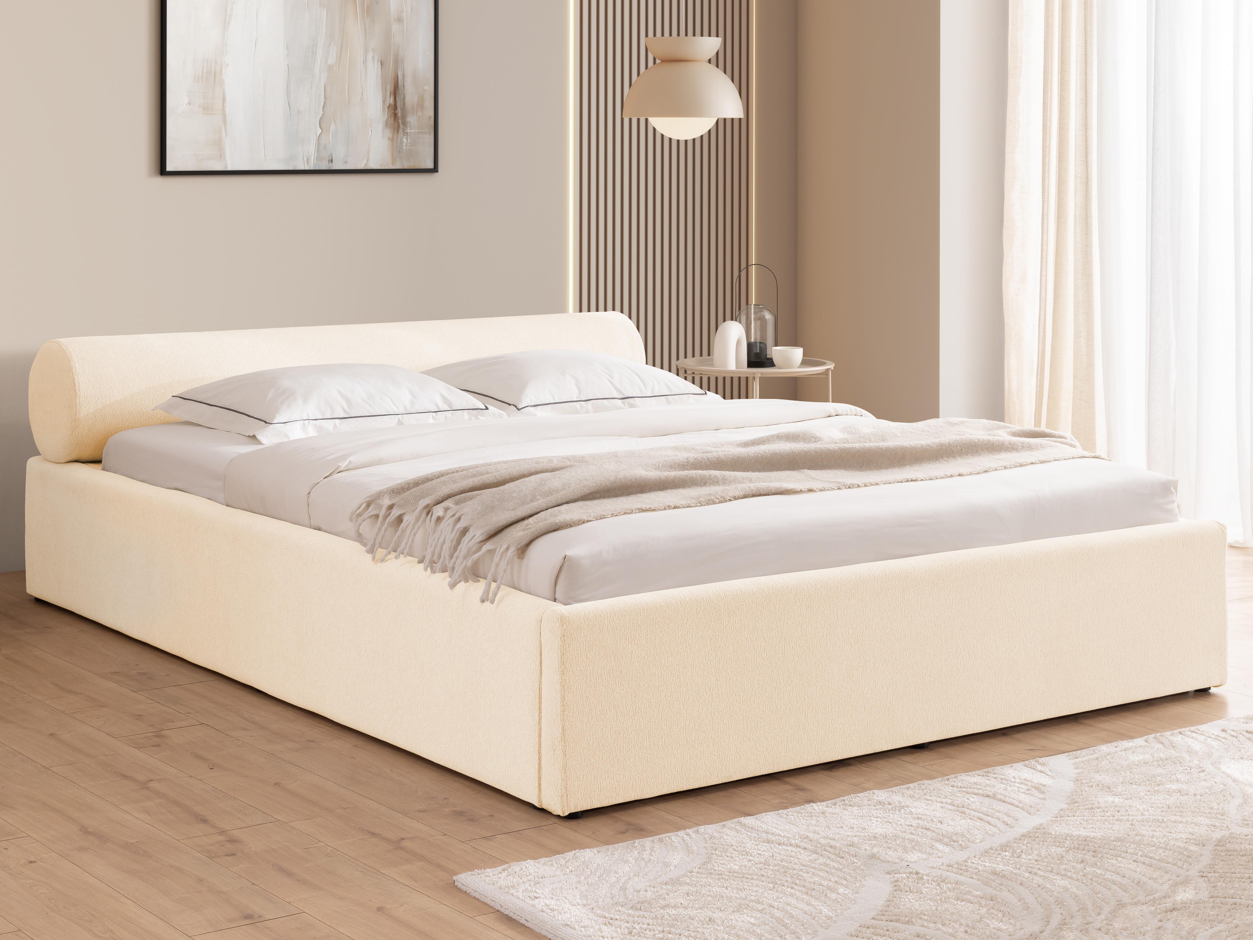 wohnli-moebel-suche-800001200189-1 POLSTERBETT 140/200 cm Josy im Designer-Look mit Bettkasten und Lattenrost aus Hellbeige Chenille-Stoff Textil S-Style Möbel Möbel > Betten > Polsterbetten Beige