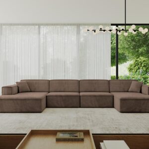 WOHNLANDSCHAFT IREA-U2-v4 - 386x165x77 cm Braun Textil ALTDECOR Möbel > Sofas & Couches > Wohnlandschaften > Wohnlandschaften U-Form Braun
