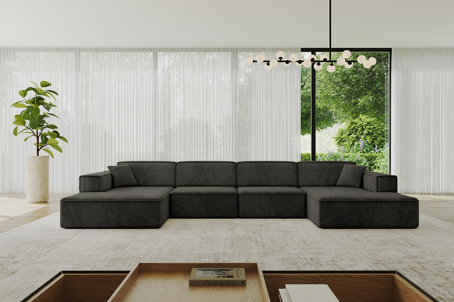 WOHNLANDSCHAFT IREA-U2-v4 - 386x165x77 cm Schwarz Textil ALTDECOR Möbel > Sofas & Couches > Wohnlandschaften > Wohnlandschaften U-Form Schwarz
