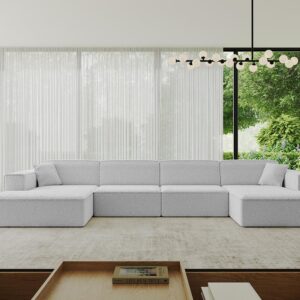 WOHNLANDSCHAFT IREA-U2-v4 - 386x165x77 cm Hellgrau Textil ALTDECOR Möbel > Sofas & Couches > Wohnlandschaften > Wohnlandschaften U-Form Grau