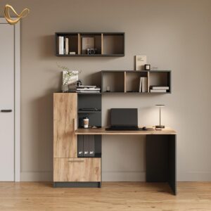 wohnli-moebel-suche-800001201937-1 WANDREGAL Lorena Anthrazit/Goldkraft Eiche 90 x 30 cm 2er Set Holzwerkstoff Livinity® Möbel > Kommoden & Schubladenschränke > Konsolentische Anthrazit