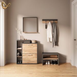 wohnli-moebel-suche-800001202022-1 WANDSPIEGEL Ortello Anthrazit/Goldkraft Eiche 57 x 60 cm mit Spiegel Holzwerkstoff Livinity® Spiegel > Wandspiegel Anthrazit
