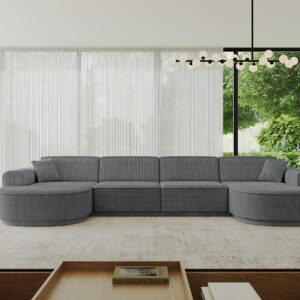 WOHNLANDSCHAFT MARI-U2-v3 - 388x171x83 cm Dunkelgrau Cord Textil ALTDECOR Möbel > Sofas & Couches > Wohnlandschaften > Wohnlandschaften U-Form Grau
