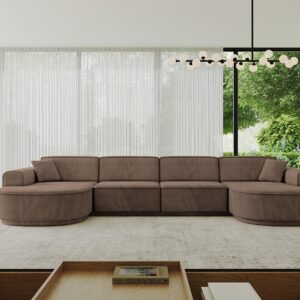 WOHNLANDSCHAFT MARI-U2-v3 - 388x171x83 cm Braun Velours Textil ALTDECOR Möbel > Sofas & Couches > Wohnlandschaften > Wohnlandschaften U-Form Braun