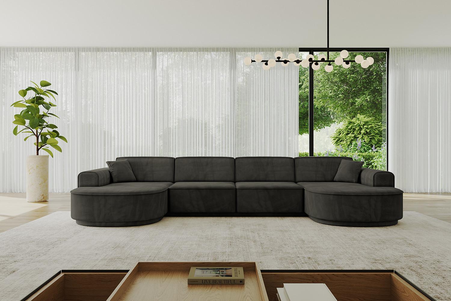 WOHNLANDSCHAFT MARI-U2-v3 - 388x171x83 cm Schwarz Velours Textil ALTDECOR Möbel > Sofas & Couches > Wohnlandschaften > Wohnlandschaften U-Form Schwarz