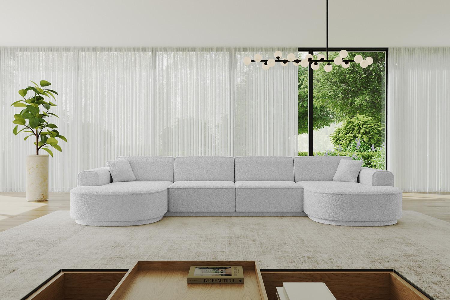 WOHNLANDSCHAFT MARI-U2-v3 - 388x171x83 cm Hellgrau Bouclé Textil ALTDECOR Möbel > Sofas & Couches > Wohnlandschaften > Wohnlandschaften U-Form Grau