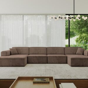 WOHNLANDSCHAFT IREA-U2-v3 - 386x165x77 cm Braun Textil ALTDECOR Möbel > Sofas & Couches > Wohnlandschaften > Wohnlandschaften U-Form Braun