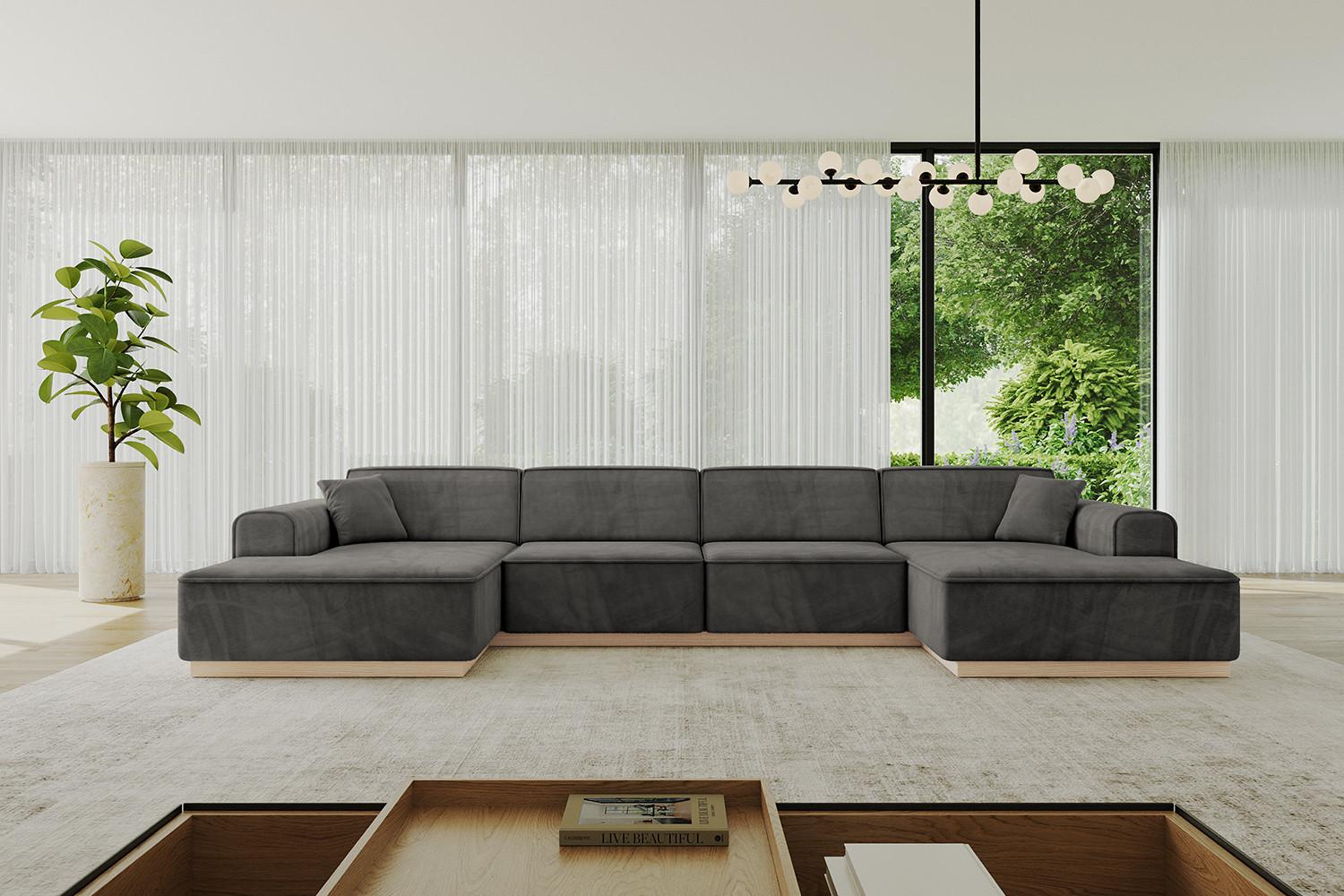 WOHNLANDSCHAFT IREA-U2 - 386x165x80 cm Ecru Textil ALTDECOR Möbel > Sofas & Couches > Wohnlandschaften > Wohnlandschaften U-Form Anthrazit