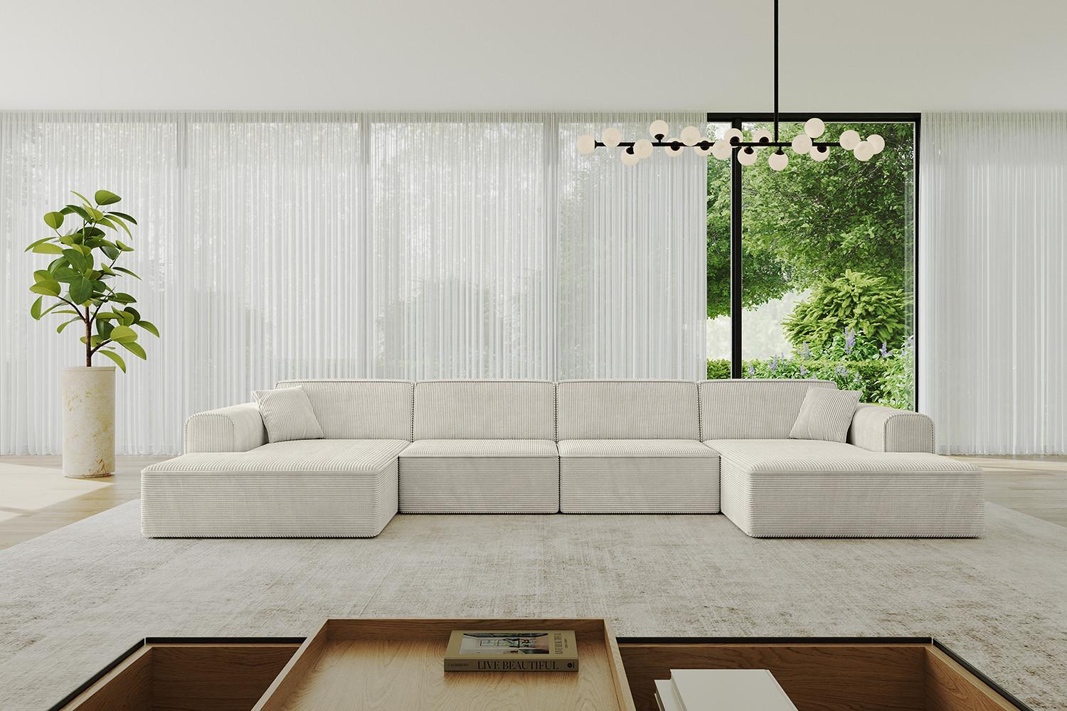WOHNLANDSCHAFT IREA-U2-v3 - 386x165x77 cm Creme Textil ALTDECOR Möbel > Sofas & Couches > Wohnlandschaften > Wohnlandschaften U-Form Weiß