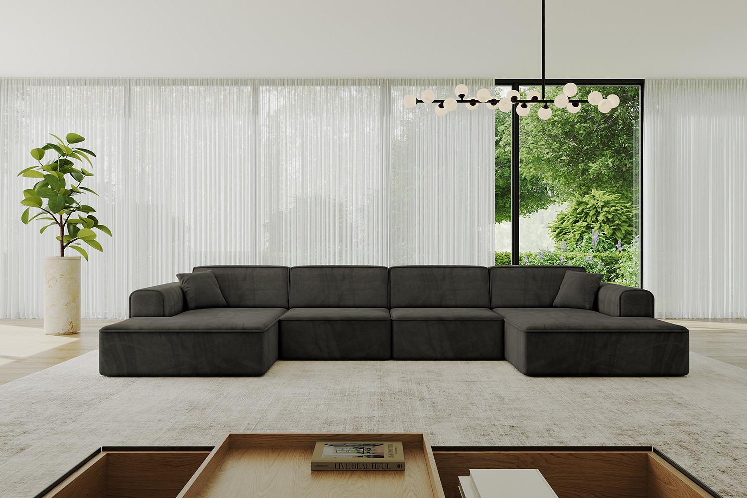 WOHNLANDSCHAFT IREA-U2-v3 - 386x165x77 cm Schwarz Textil ALTDECOR Möbel > Sofas & Couches > Wohnlandschaften > Wohnlandschaften U-Form Schwarz