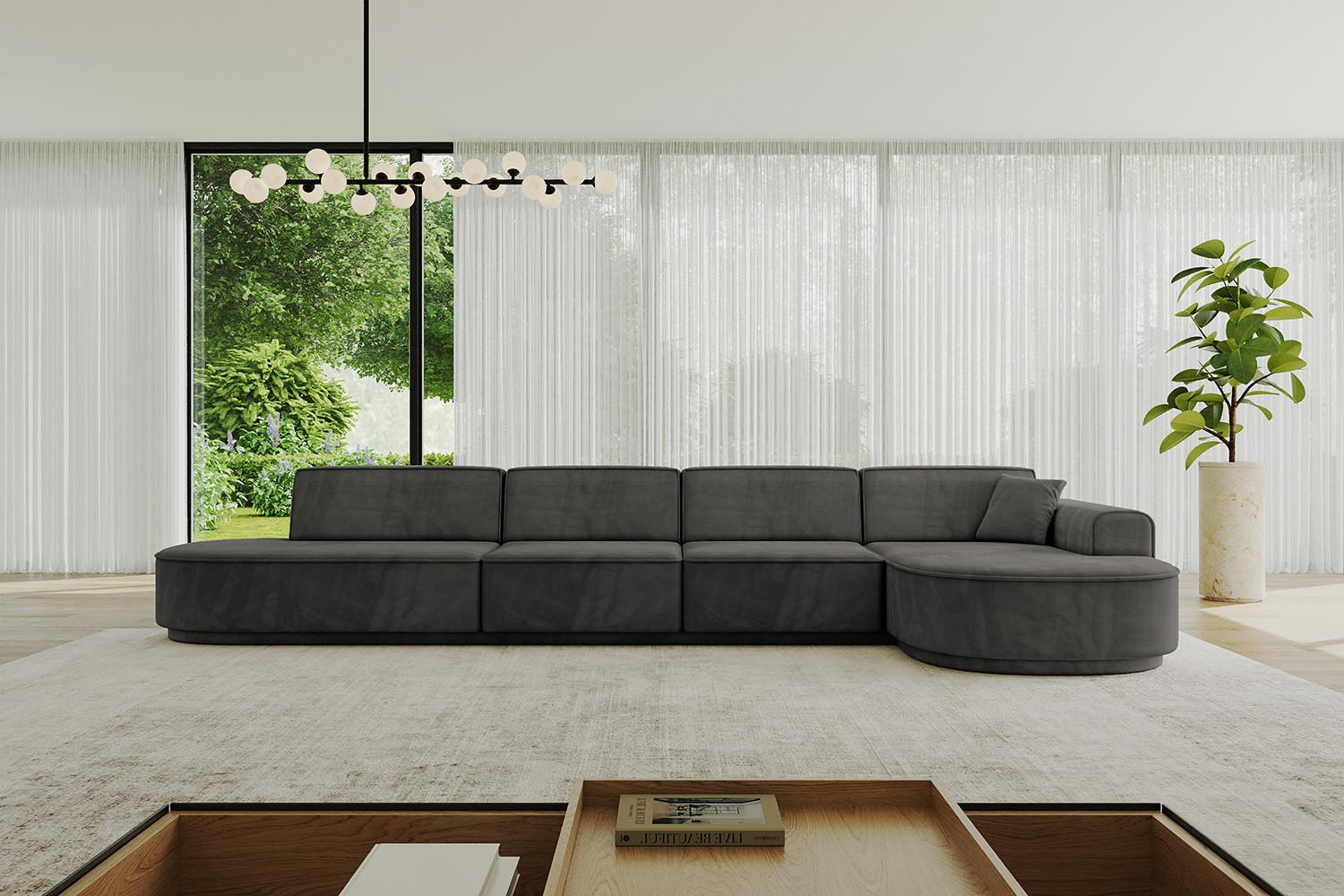 wohnli-moebel-suche-800001202430-1 ECKSOFA Ottomane Rechts MARI-L3-v3 - 413x171x83 cm Dunkelgrau Velours Textil ALTDECOR Möbel > Sofas & Couches > Wohnlandschaften > Ecksofas Grau