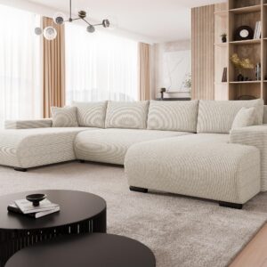 wohnli-moebel-suche-800001207526-1 WOHNLANDSCHAFT Nojan U Cord Textil MIRJAN24 Möbel > Sofas & Couches > Wohnlandschaften > Wohnlandschaften U-Form Beige