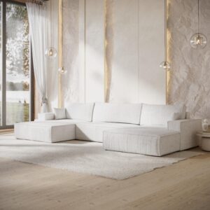 wohnli-moebel-suche-800001208368-1 WOHNLANDSCHAFT NUBO mit Schlaffunktion Creme im Neve Stoff Textil AltaBeds Möbel > Sofas & Couches > Wohnlandschaften > Wohnlandschaften U-Form Weiß