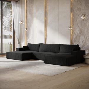 wohnli-moebel-suche-800001208377-1 WOHNLANDSCHAFT NUBO mit Schlaffunktion Creme im Neve Stoff Textil AltaBeds Möbel > Sofas & Couches > Wohnlandschaften > Wohnlandschaften U-Form Schwarz