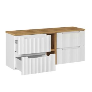 wohnli-moebel-suche-800001211698-1 DOPPELWASCHTISCH 140.4cm Riva Weiß und Holz Holzwerkstoff Petits-meubles Möbel > Schränke > Badezimmerschränke > Waschtische Weiß