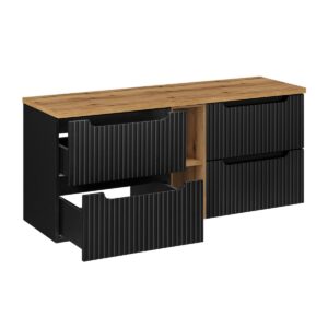 wohnli-moebel-suche-800001211708-1 DOPPELWASCHTISCH 140.4cm Riva Schwarz und Holz Holzwerkstoff Petits-meubles Möbel > Schränke > Badezimmerschränke > Waschtische Schwarz