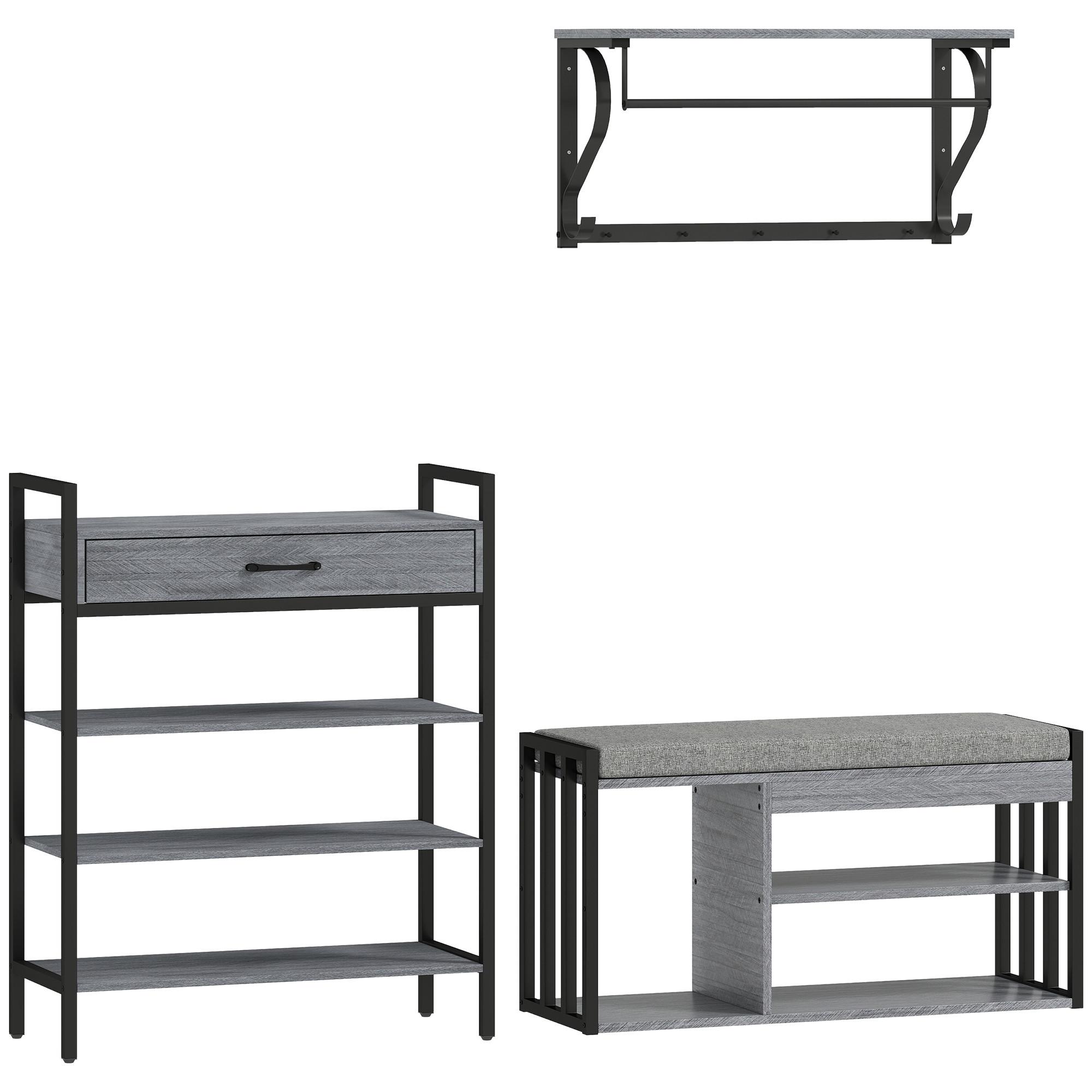 wohnli-moebel-suche-800001214514 Wohnli Möbelsuche - SCHUHREGAL 4 Ebenen Wandgarderobe mit Ablage 5 Haken und Stange gepolstert