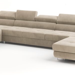 Wohnli Möbelsuche - WOHNLANDSCHAFT OMBRA Creme Velours-Stoff mit Schlaffunktion