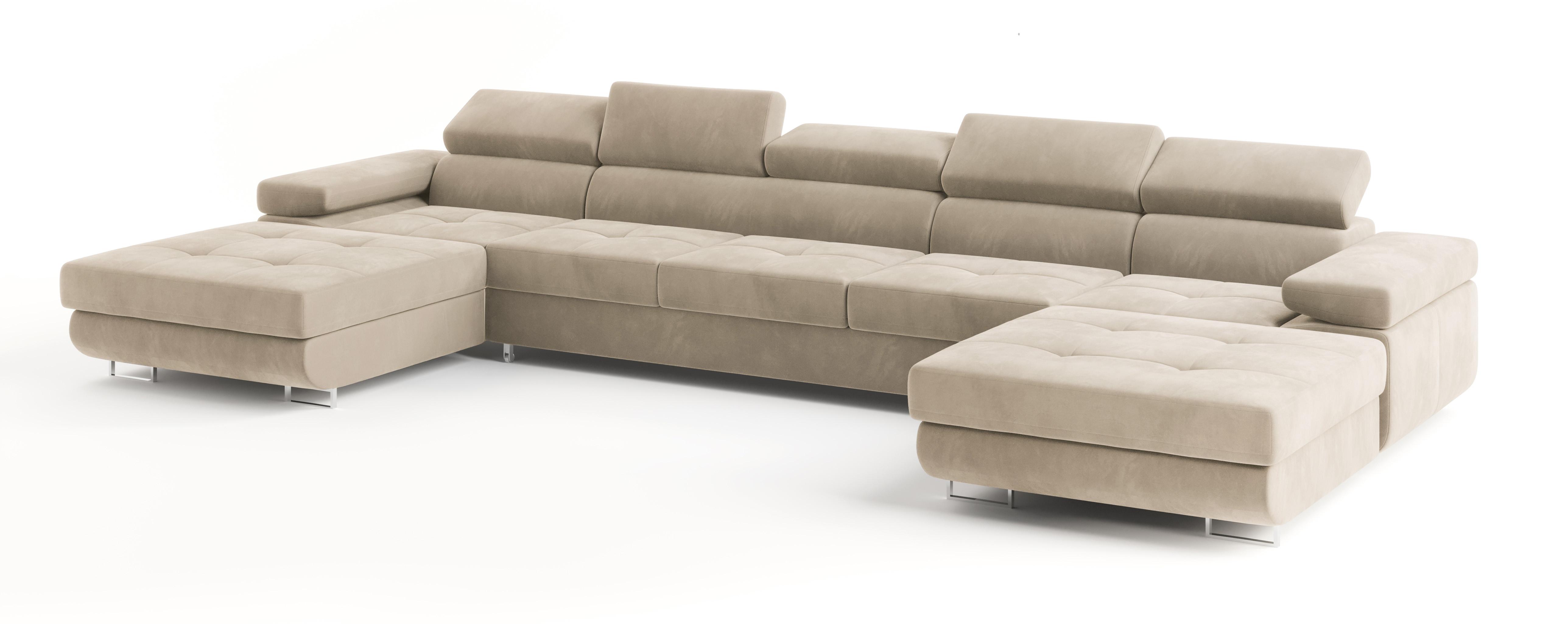 Wohnli Möbelsuche - WOHNLANDSCHAFT OMBRA Creme Velours-Stoff mit Schlaffunktion