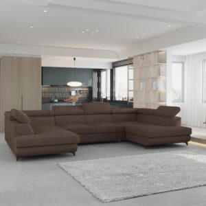 wohnli-moebel-suche-800001214537-1 WOHNLANDSCHAFT VINTESSA Braun Boucle-Stoff mit Schlaffunktion Holz MASSENO Möbel > Sofas & Couches > Wohnlandschaften > Wohnlandschaften U-Form Braun